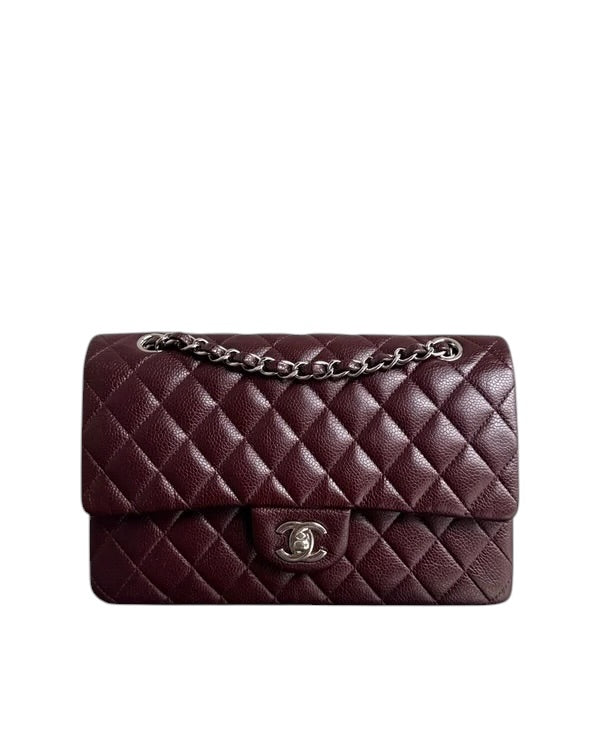CHANEL CLASSIC FLAP MEDIUM - CAVIAR 25CM QUILTED DARK BURGUNDY SILVER HARDWARE SERIES 20 SYCMCA107
