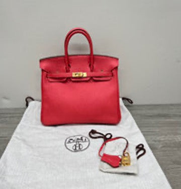 Hermes Birkin 25 handbag (tomato red with gold hardware) 3032605213578
