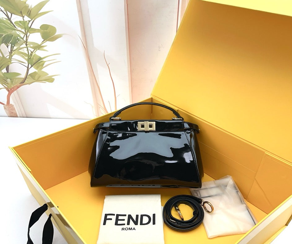 Fendi Black Patent Leather Peekaboo Iconic Mini Bag 22464007
