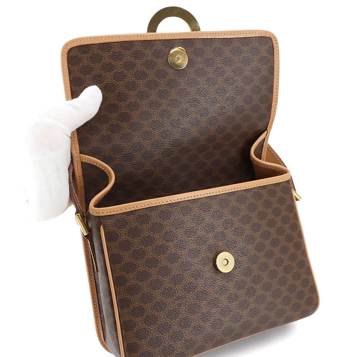 CELINE Macadam Shoulder Bag PVC Leather Brown Circle Logos Vintage 902998435