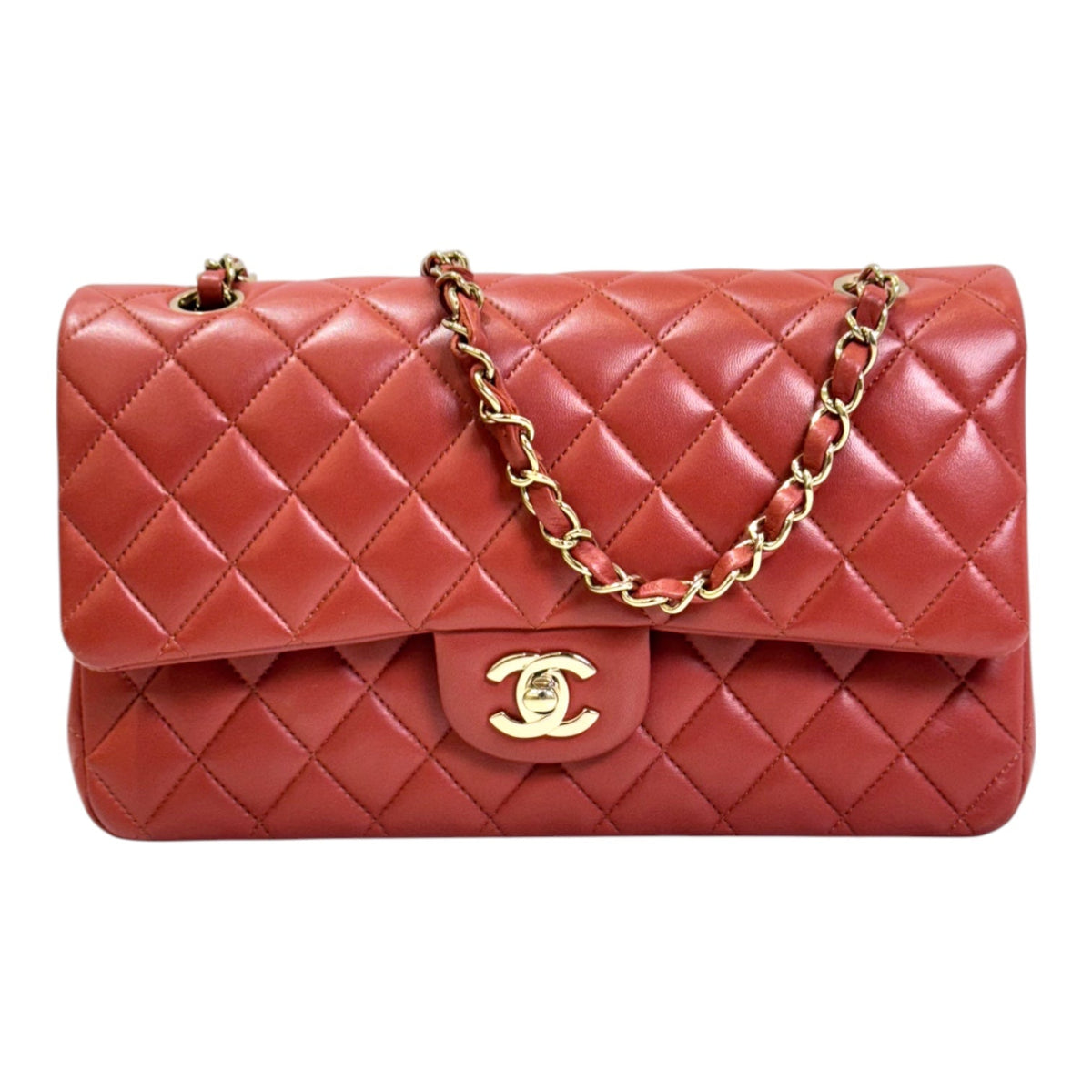 Chanel Medium Classic Flap Red Lambskin - Full Set