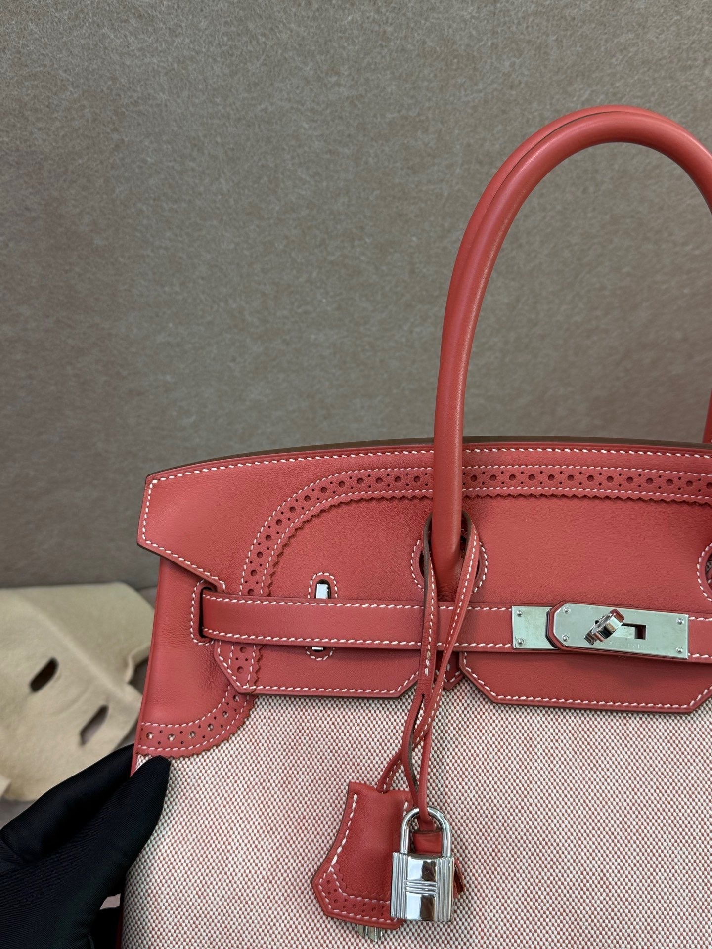 Hermès Birkin 35 Ghillies Sanguine Toile Canvas & Swift Leather Palladium Hardware