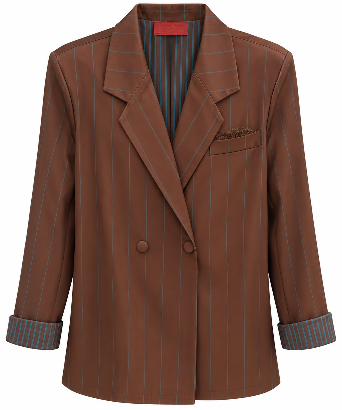 JACKET JUSTIN CREPE CONTRASTED LINING LACE POCKET BROWN TURQUOISE MCL13360
