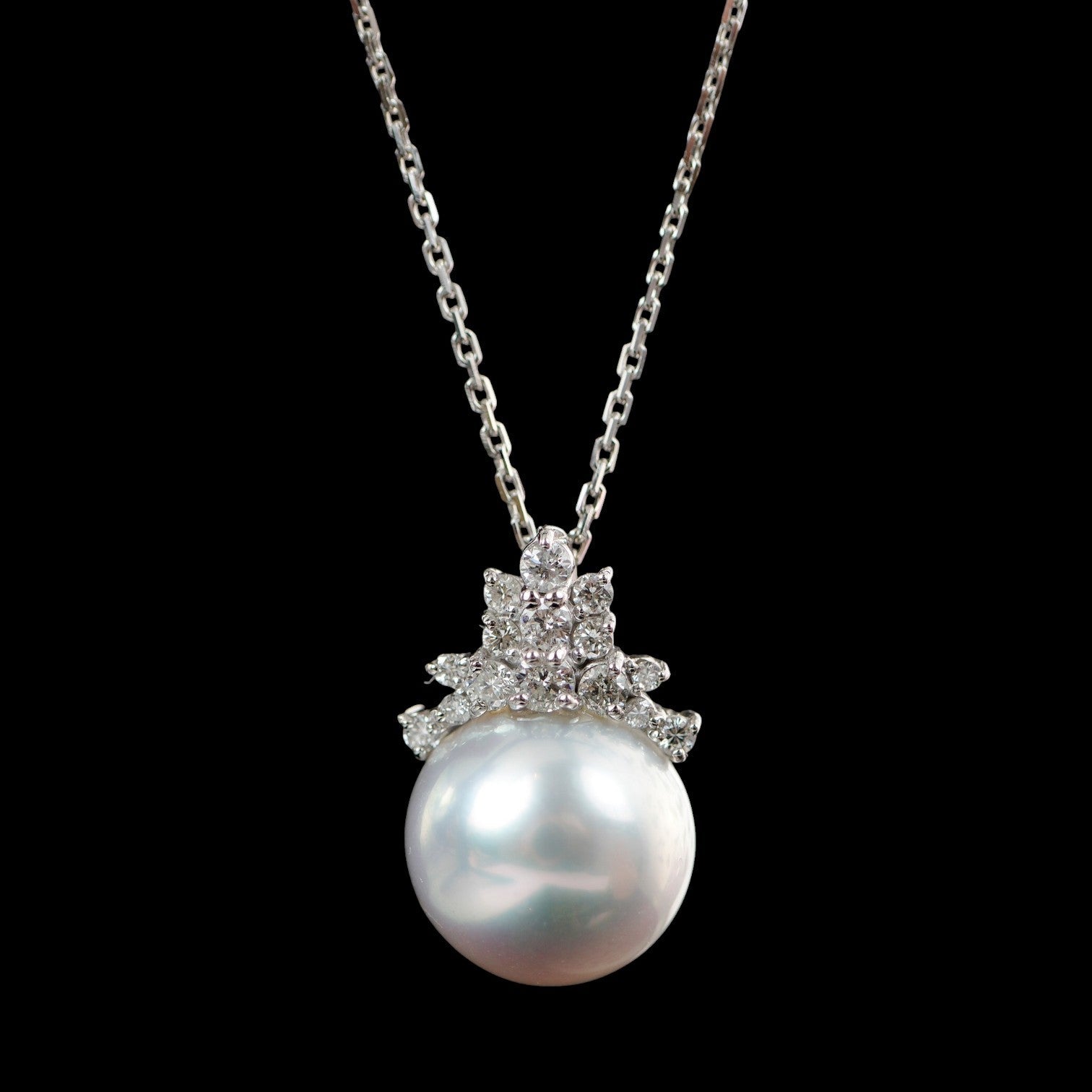 12.0mm Natural South Sea White Pearl & 0.35ct Diamond Necklace set in Platinum & 18K Gold