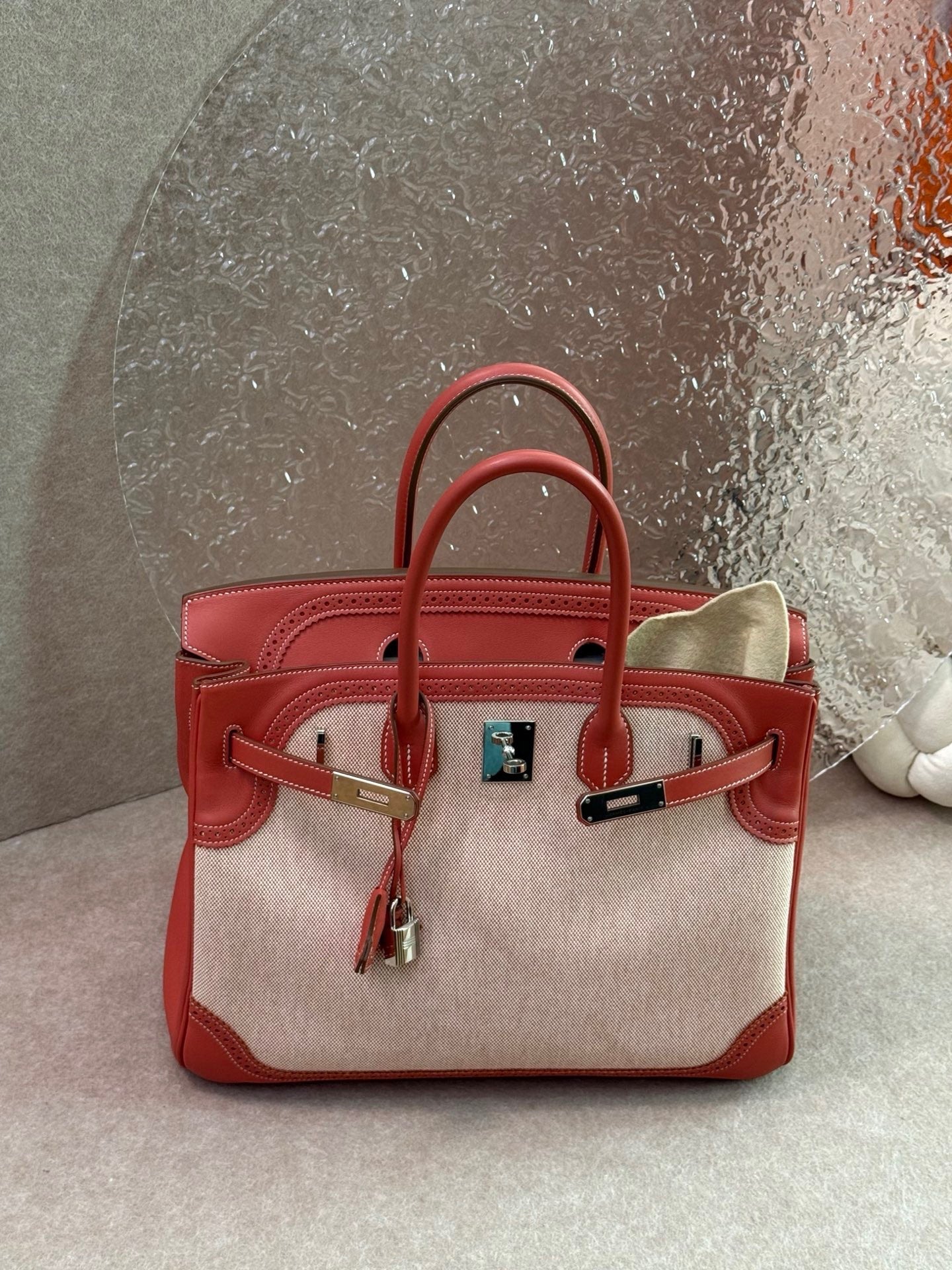 Hermès Birkin 35 Ghillies Sanguine Toile Canvas & Swift Leather Palladium Hardware