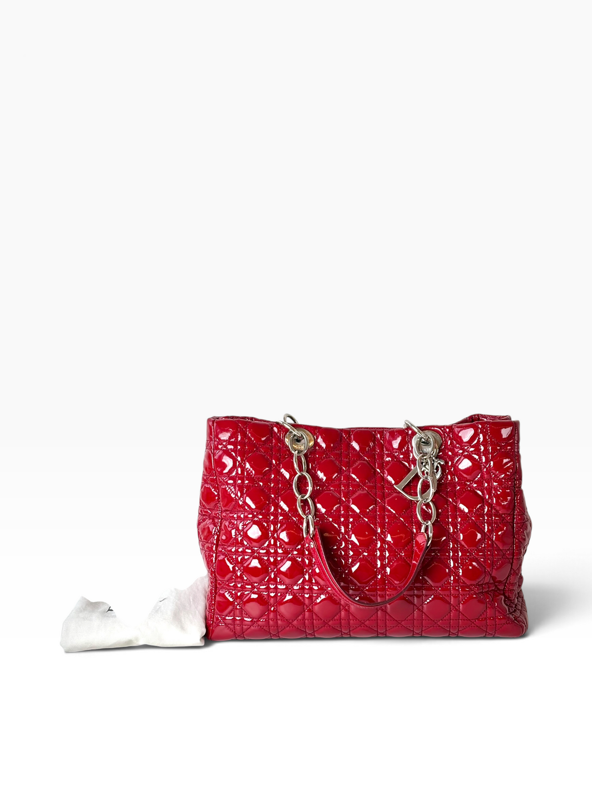 Dior Soft Red Shopping Tote Patent Bag