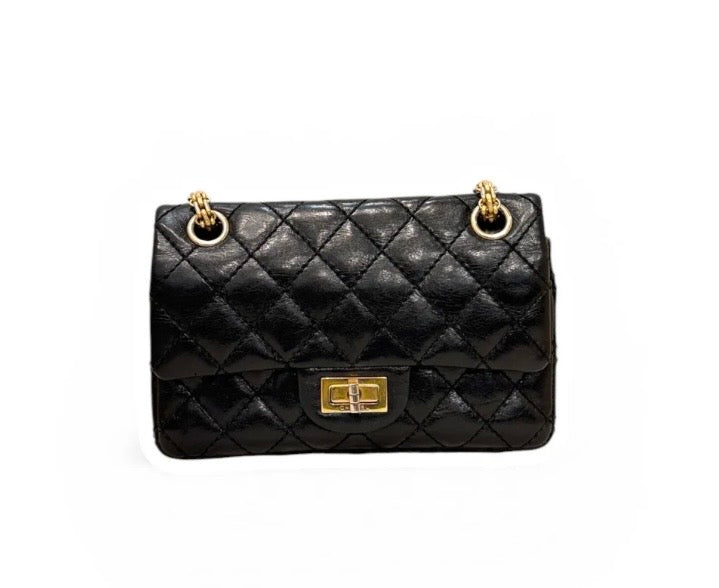 Chanel Black Mini 2.55 Bag in Aged Calfskin with Gold Hardware