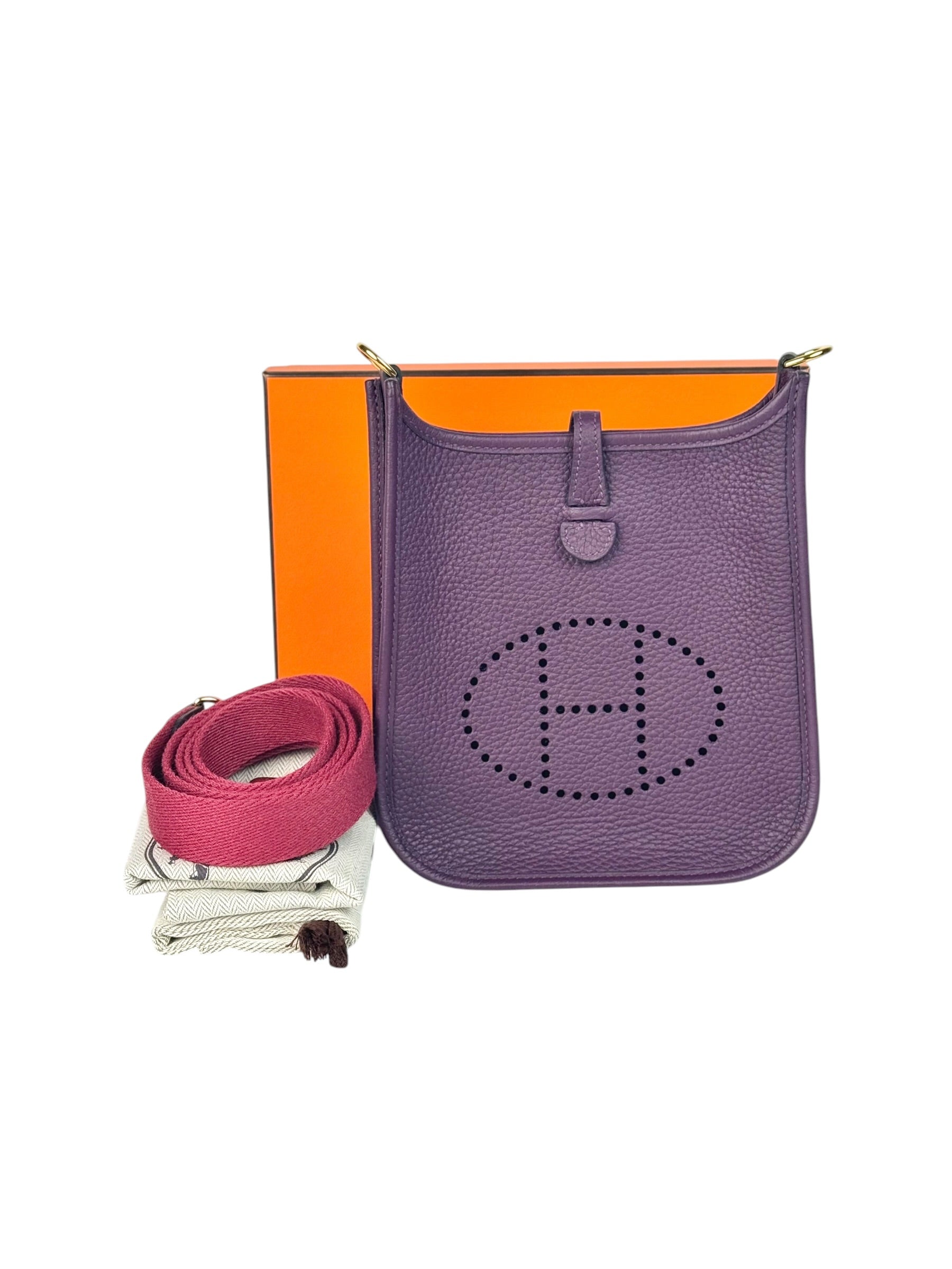 Hermes Mini Evelyne Purple Bag - Full Set