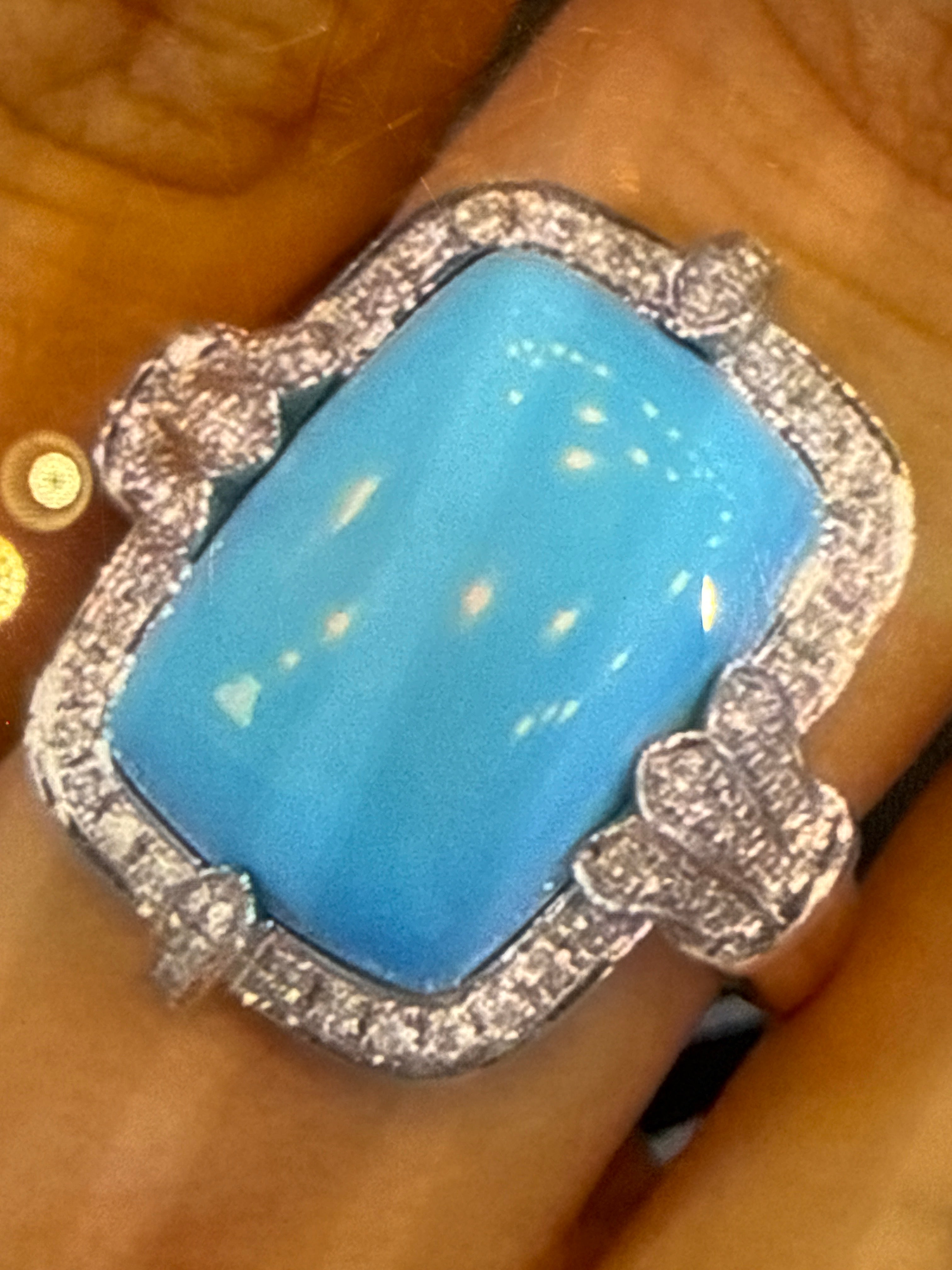 Natural Sleeping Beauty Mine Turquoise 13.7ct D0.33ct PT900 16.3g JJC9982