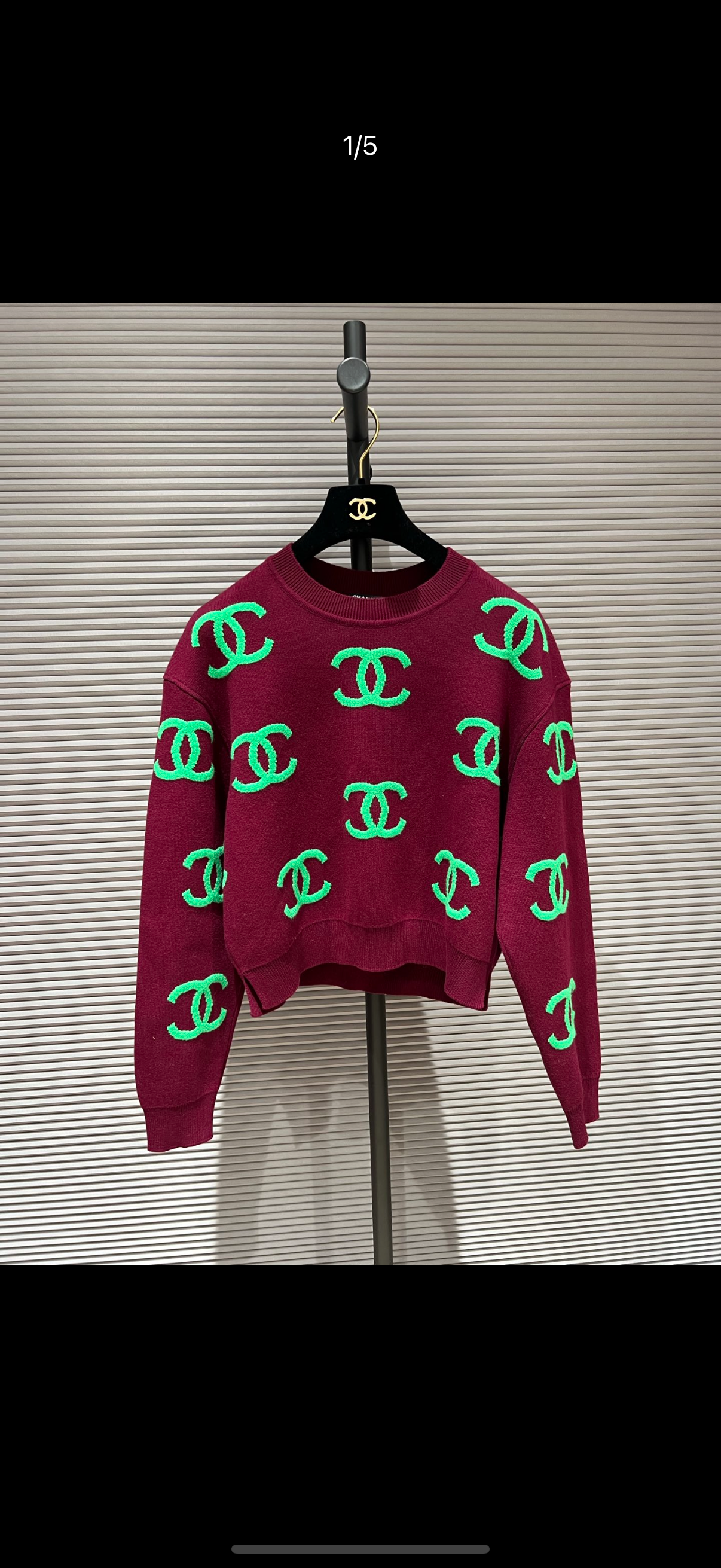 CHANEL BURGUNDY GREEN SWEATER 38 FT101546
