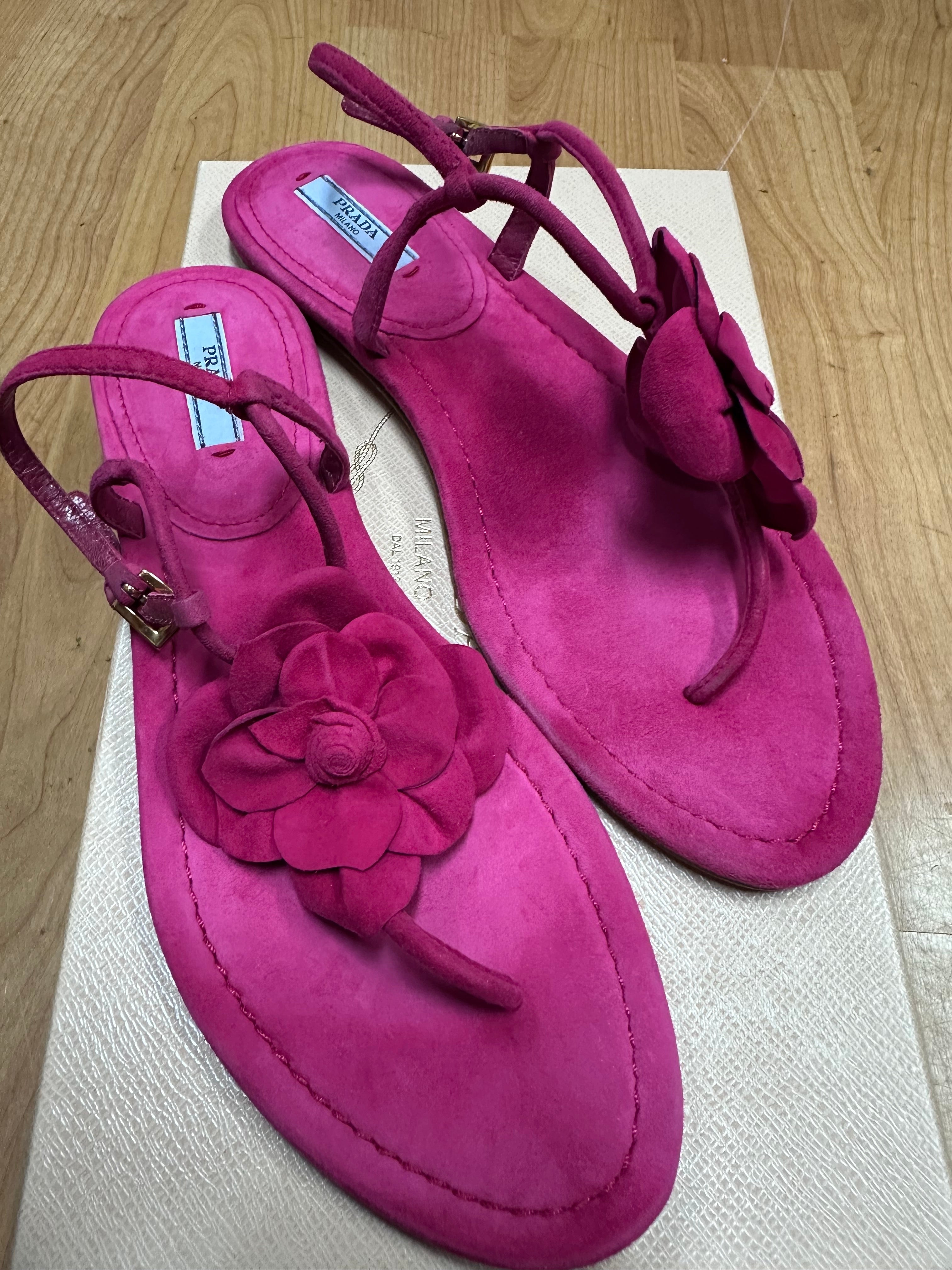 151A. Prada Rose Suede Sandal - Size 38.5