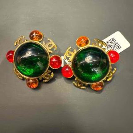 CHANEL Red and Green Glass Clip-on Earrings LE506013
