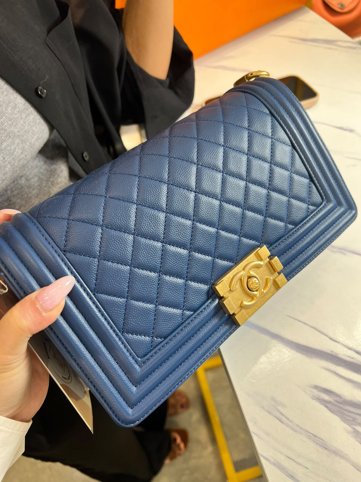 Chanel Blue Quilted Caviar Leather Medium Boy in GHW SYC2235