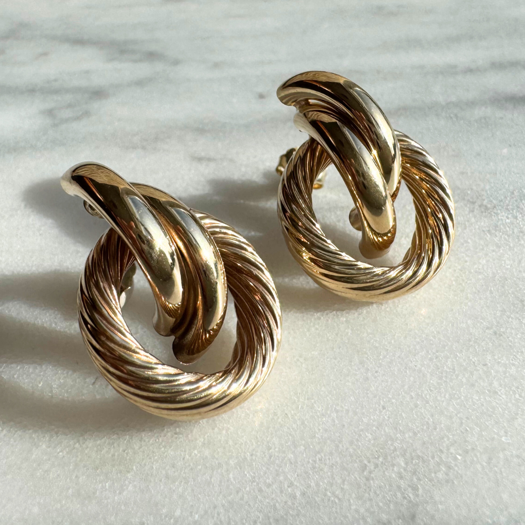 9ct Gold Vintage Chunky Loup Earrings