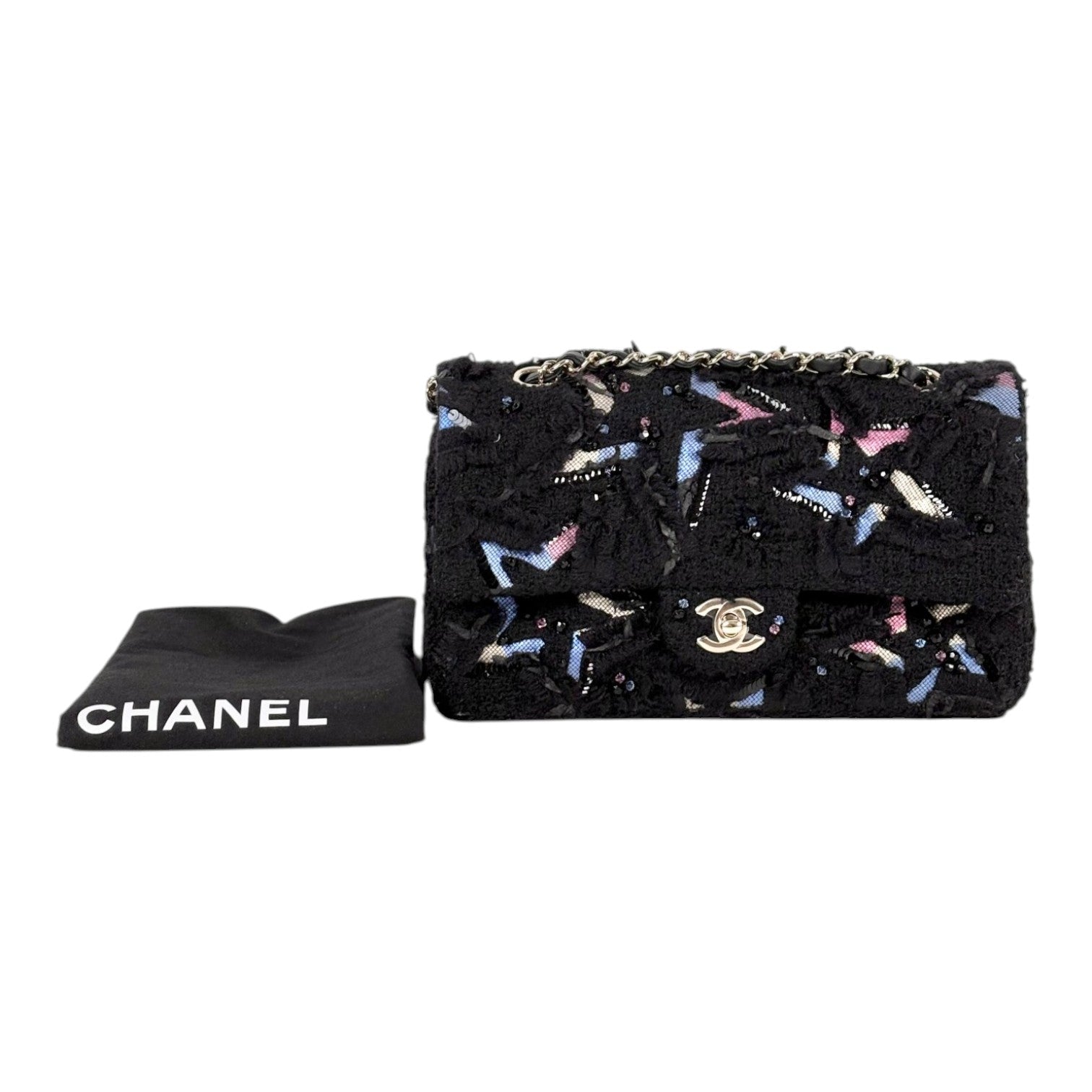 Chanel Medium Black Classic Flap in Tweed