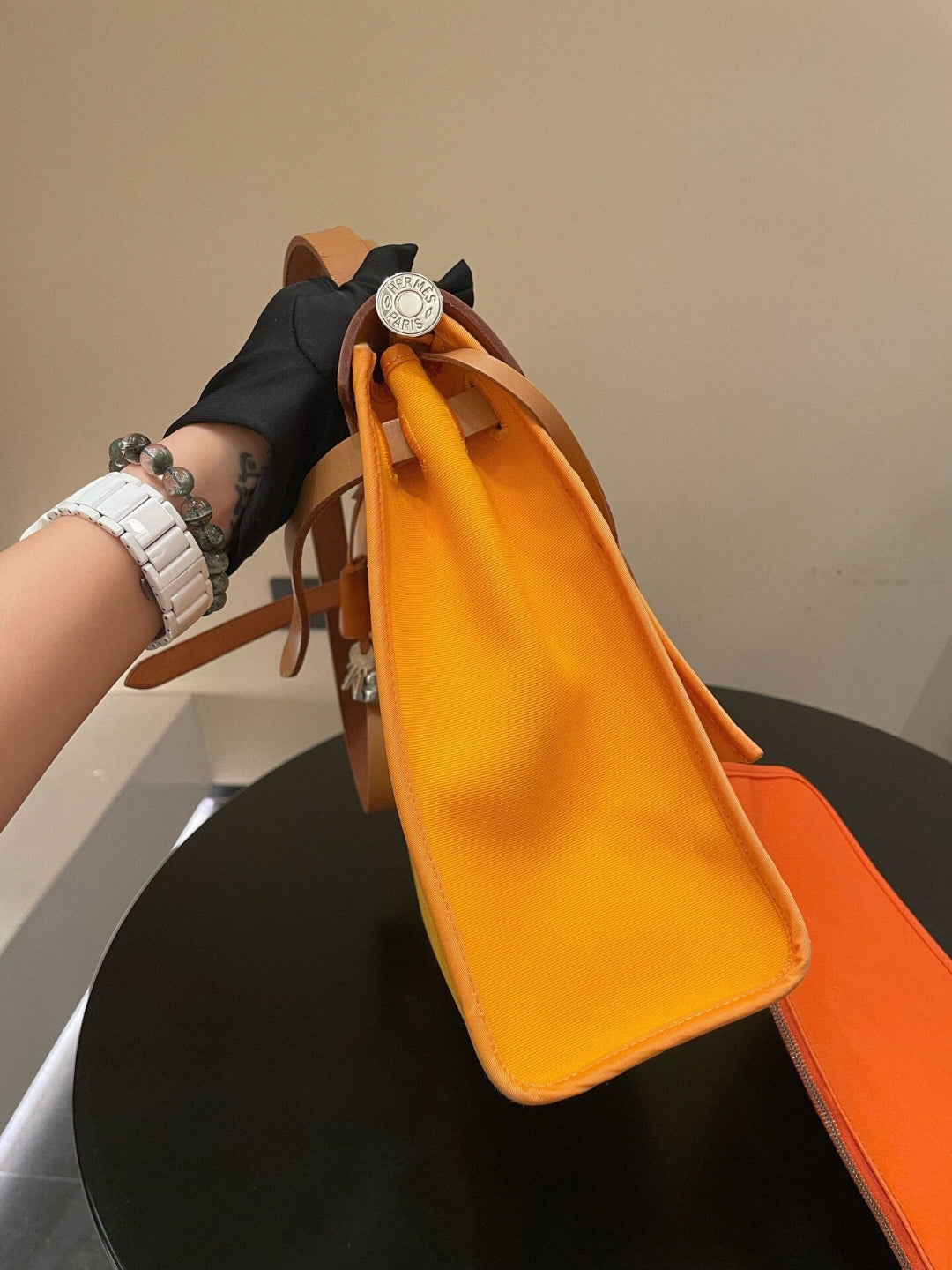 Hermès Herbag 31cm Soleil Yellow with Orange Interior Stamp Q