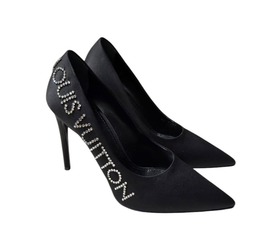 LV Call Back Pumps Black Satin/Crystal Sz 38 SYCYA146