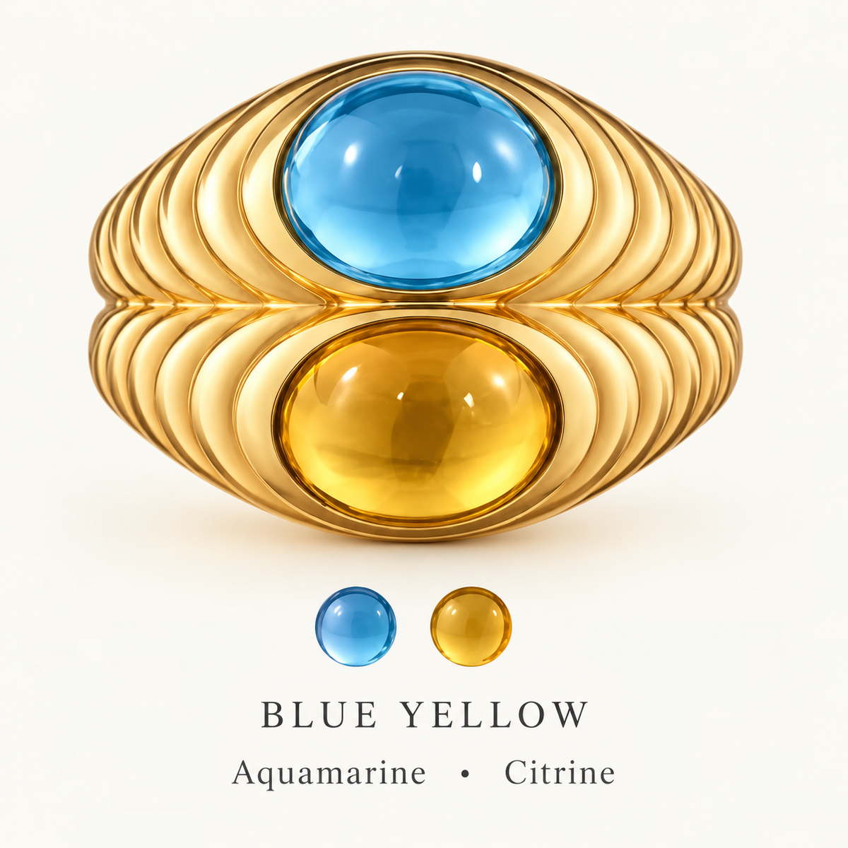 Aquamarine & Citrine Cabochons Pair (Stone & Ring Complete Set)  bubble010