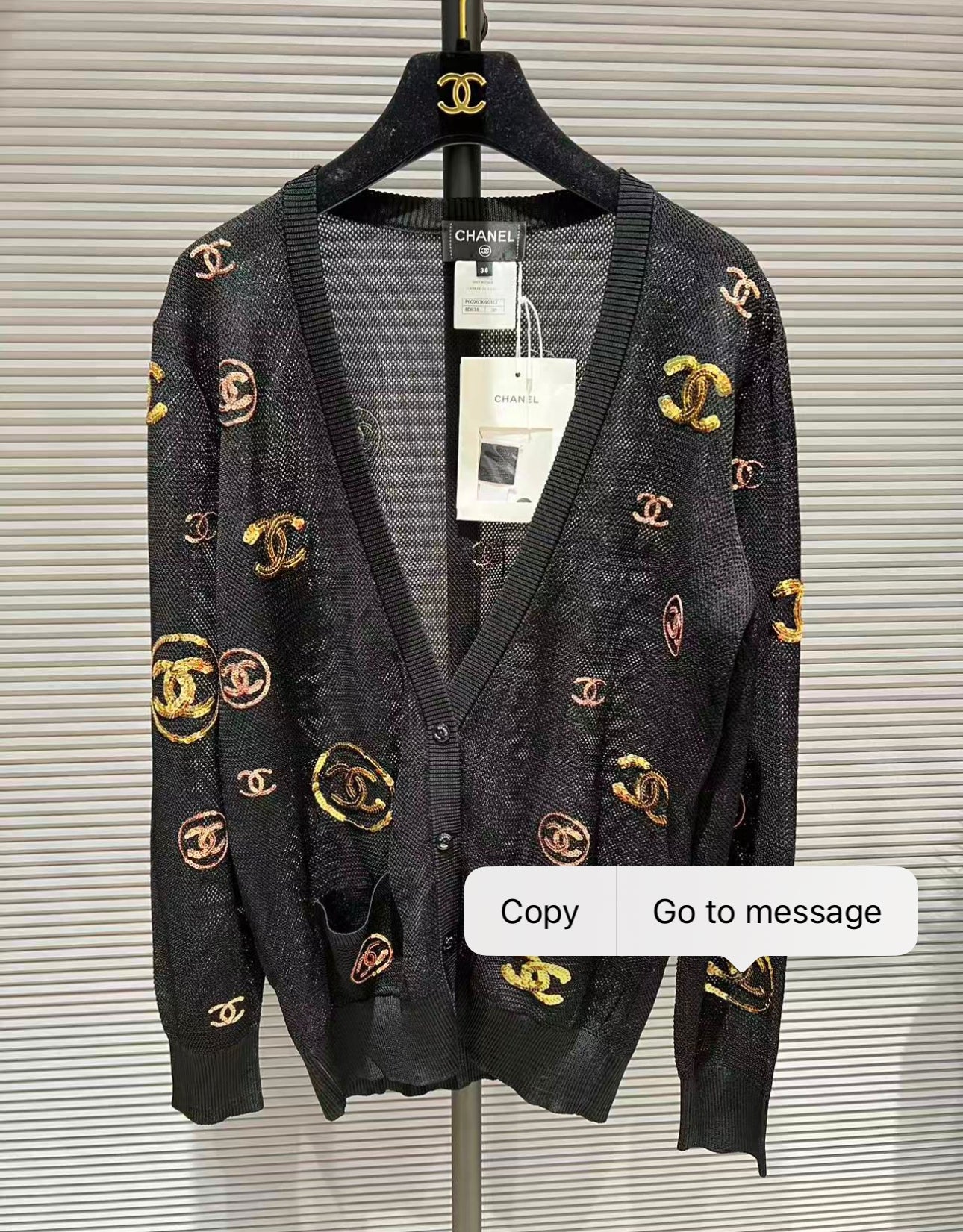 CHANEL 2019 black sequin cc cardigan FT803
