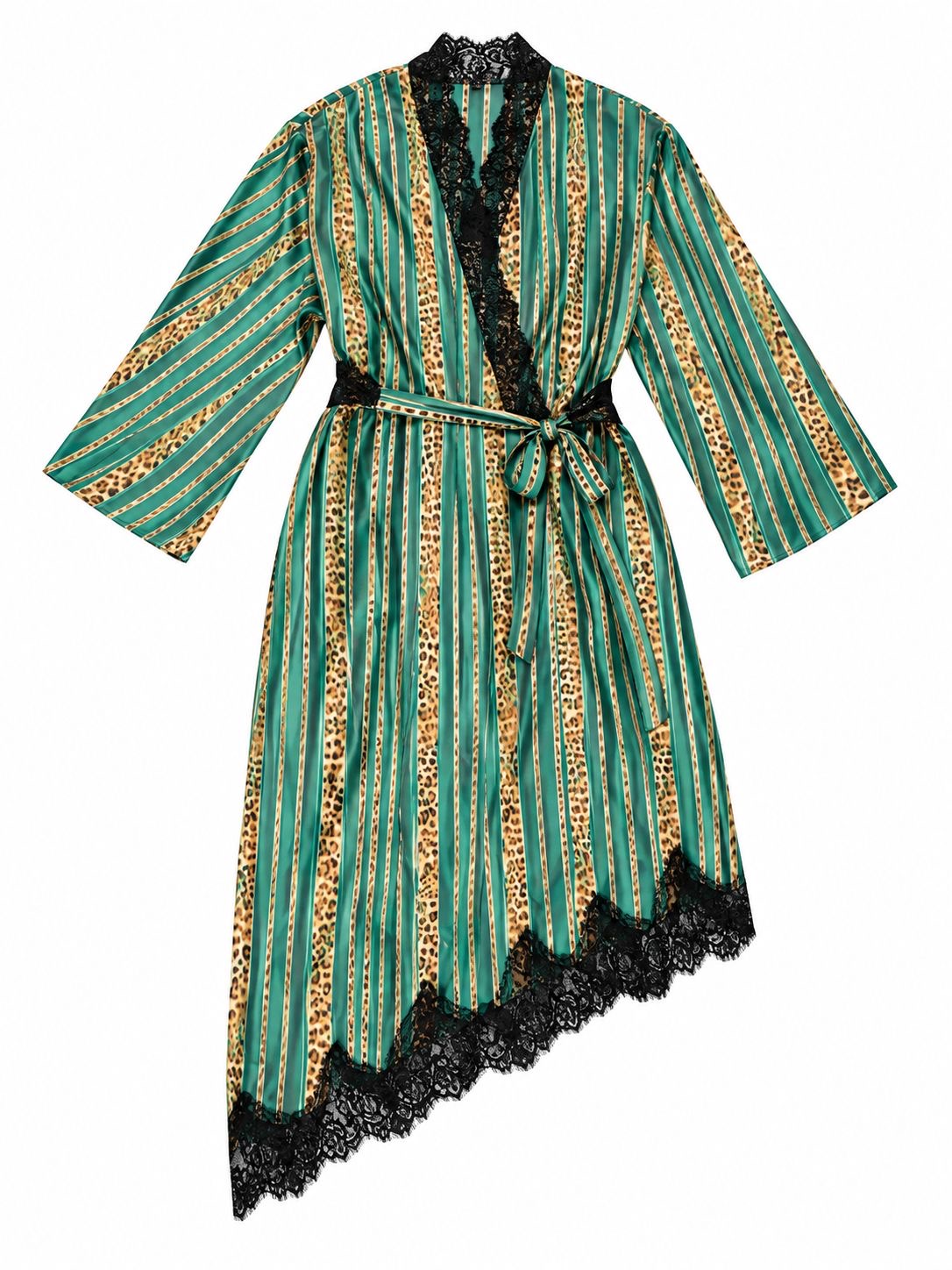 DRESS FANNY LACE LEO PINSTRIPES GREEN MCL13196