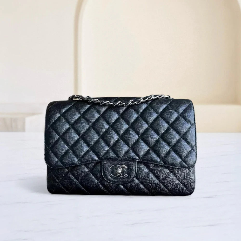 CHANEL CLASSIC FLAP JUMBO - 30CM SINGLE FLAP QUILTED LAMBSKIN BLACK GHW  SYCM469