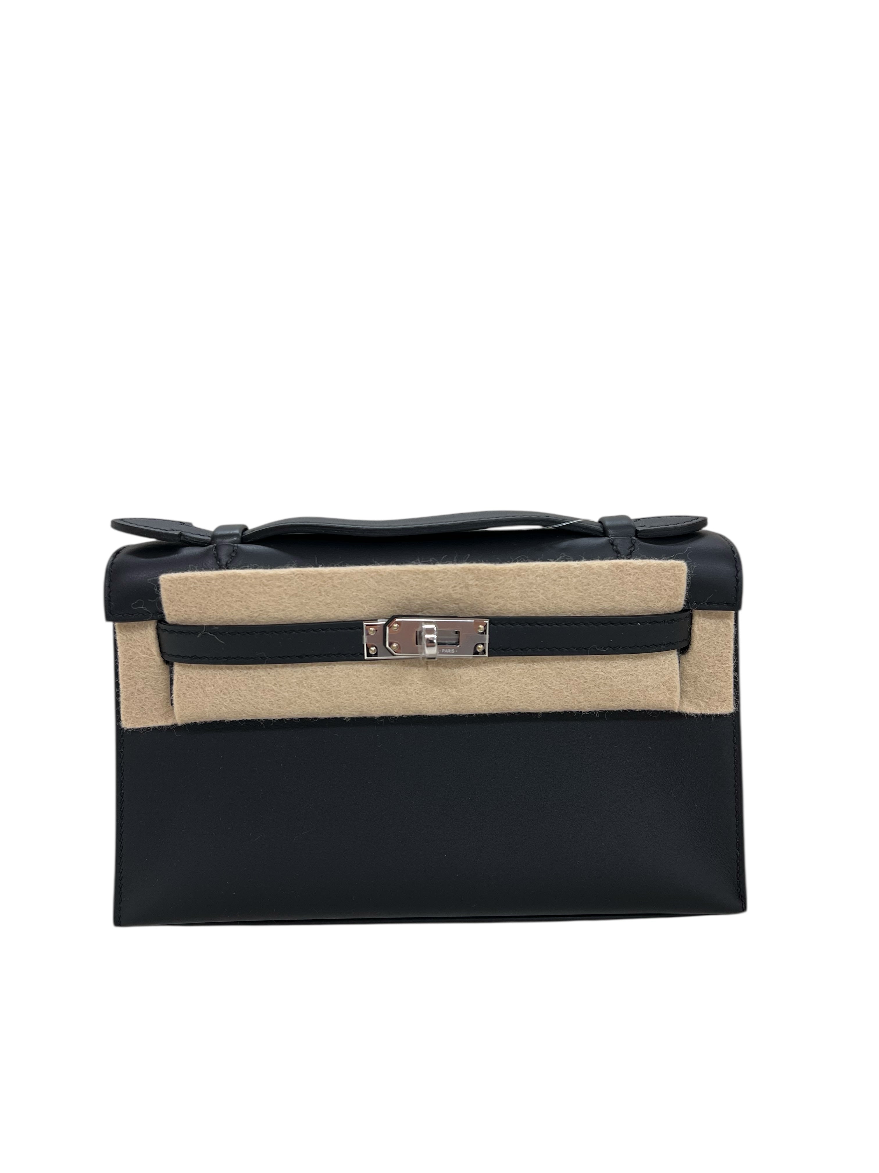 Hermes Kelly Pochette Black Swift PHW # SKCJB-236507