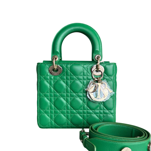 DIOR LADY SMALL FLAP - CANNAGE LAMBSKIN GREEN GOLD HARDWARE SYCM581