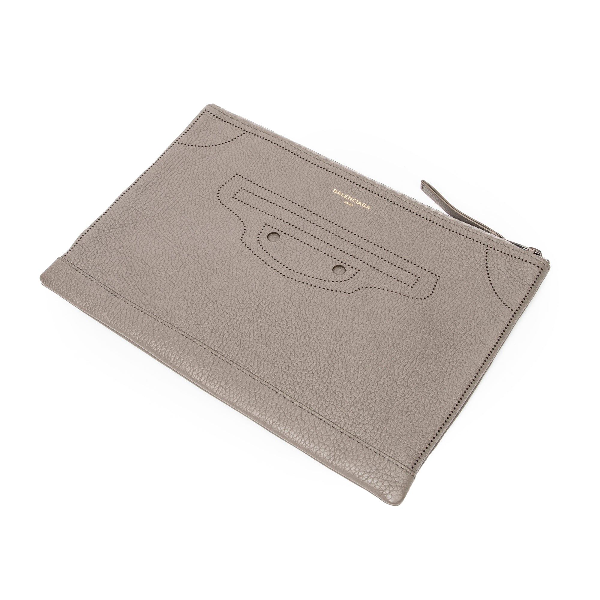 Balenciaga Gray Calf Leather Blackout Zip Clutch AAY0638