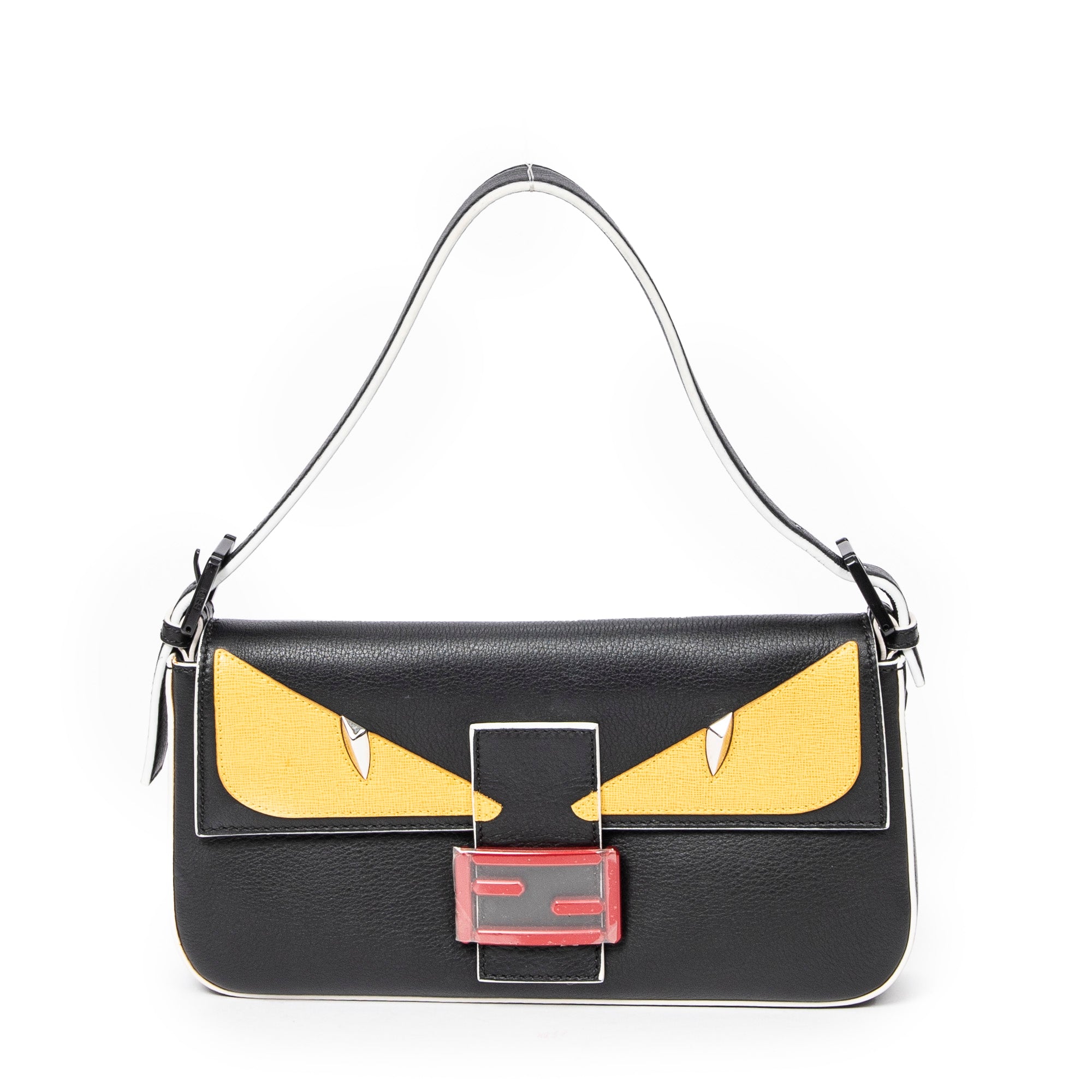Fendi Monster Mania Baguette 0 Black/Yellow/White Grained Leather AAZ9185
