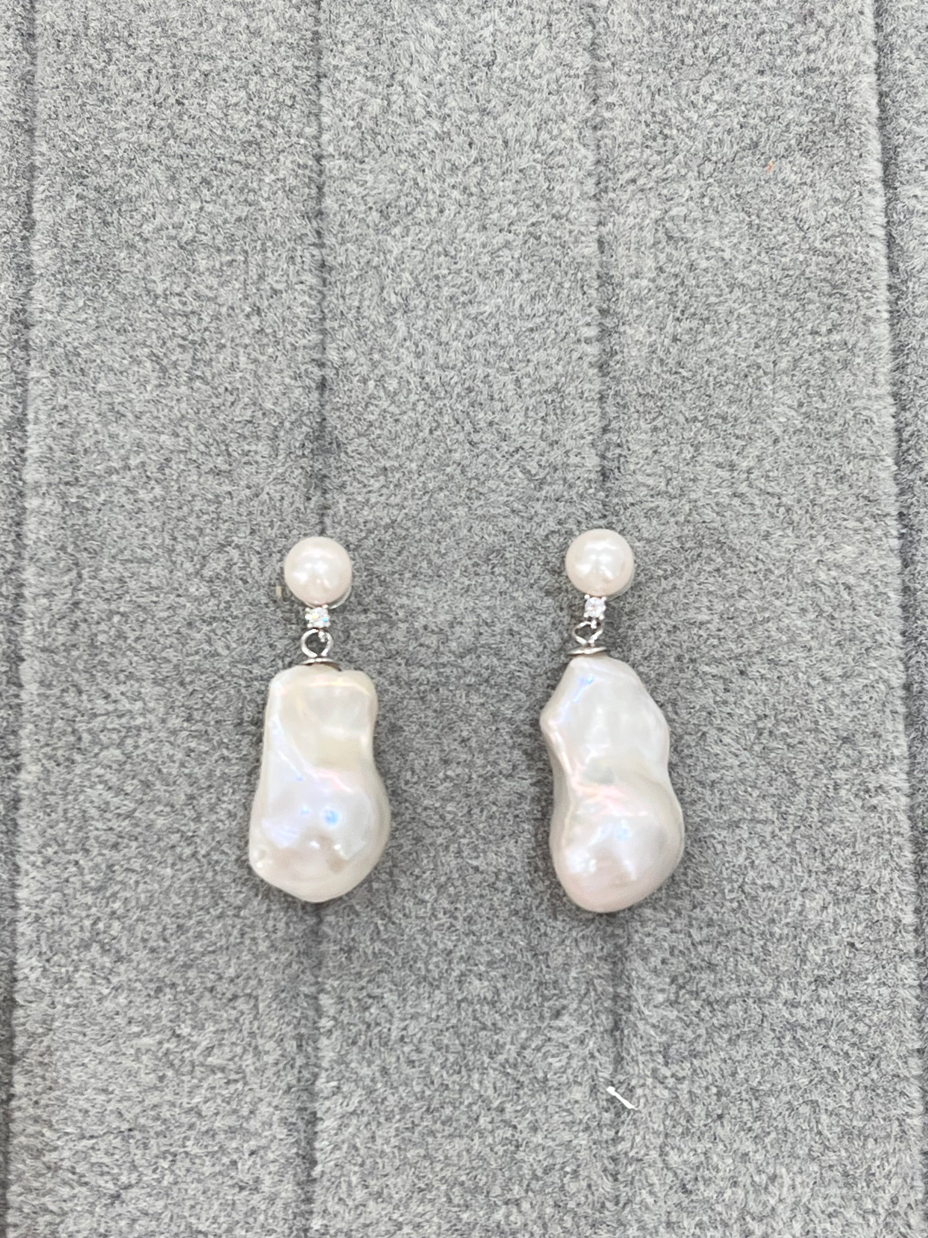 Freshwater White Baroque Dangling Pearl Earrings S925 SH-152