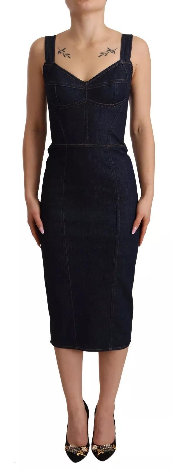 Dolce & Gabbana Dress Dark Blue Cotton Denim Sheath Midi DG4116B
