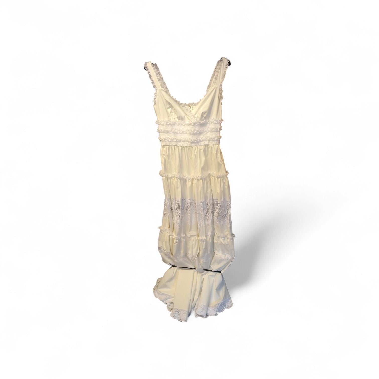 Dolce & Gabbana White Strappy A Line Lace Ruffle Dress DG4142B