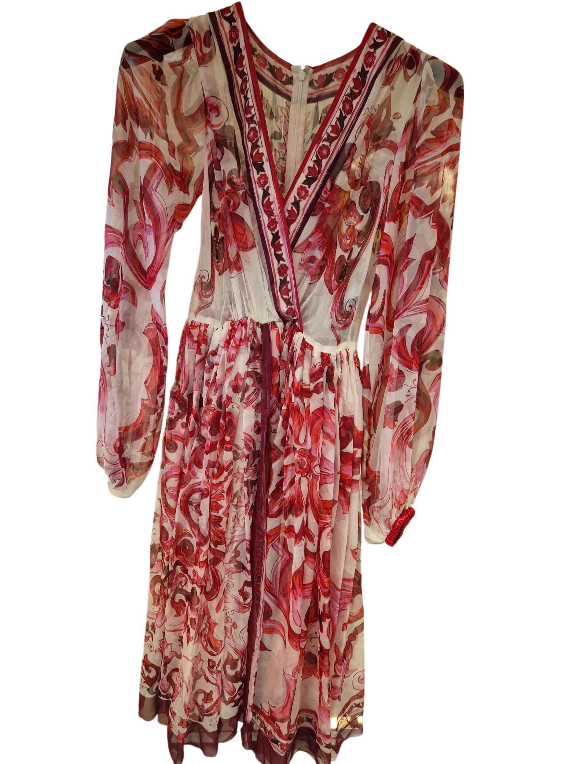 Dolce & Gabbana Dress Long sleeves Pink Majolica Print 100%Silk DG4252B