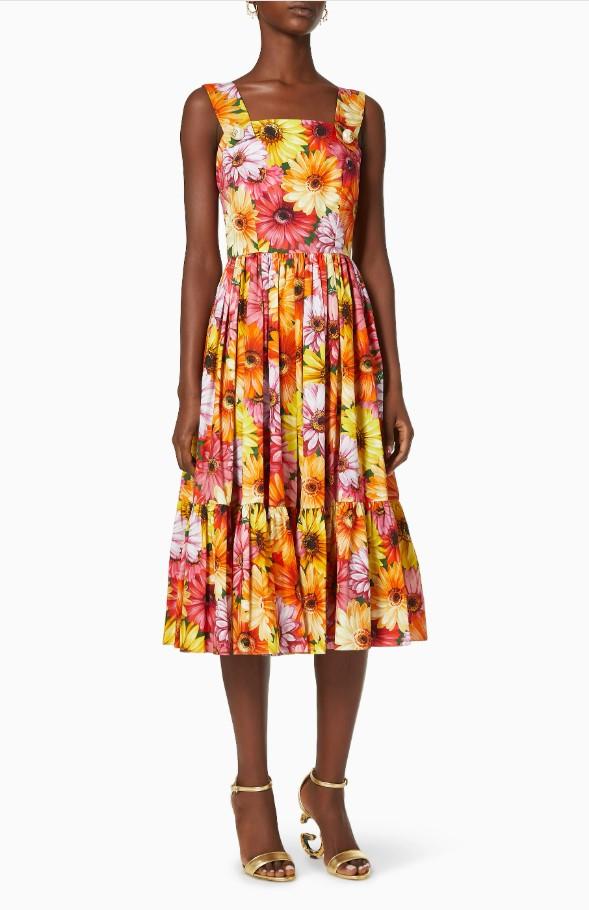 Dolce & Gabbana Dress Multicolour Flora pattern DG pearl button DG4110B