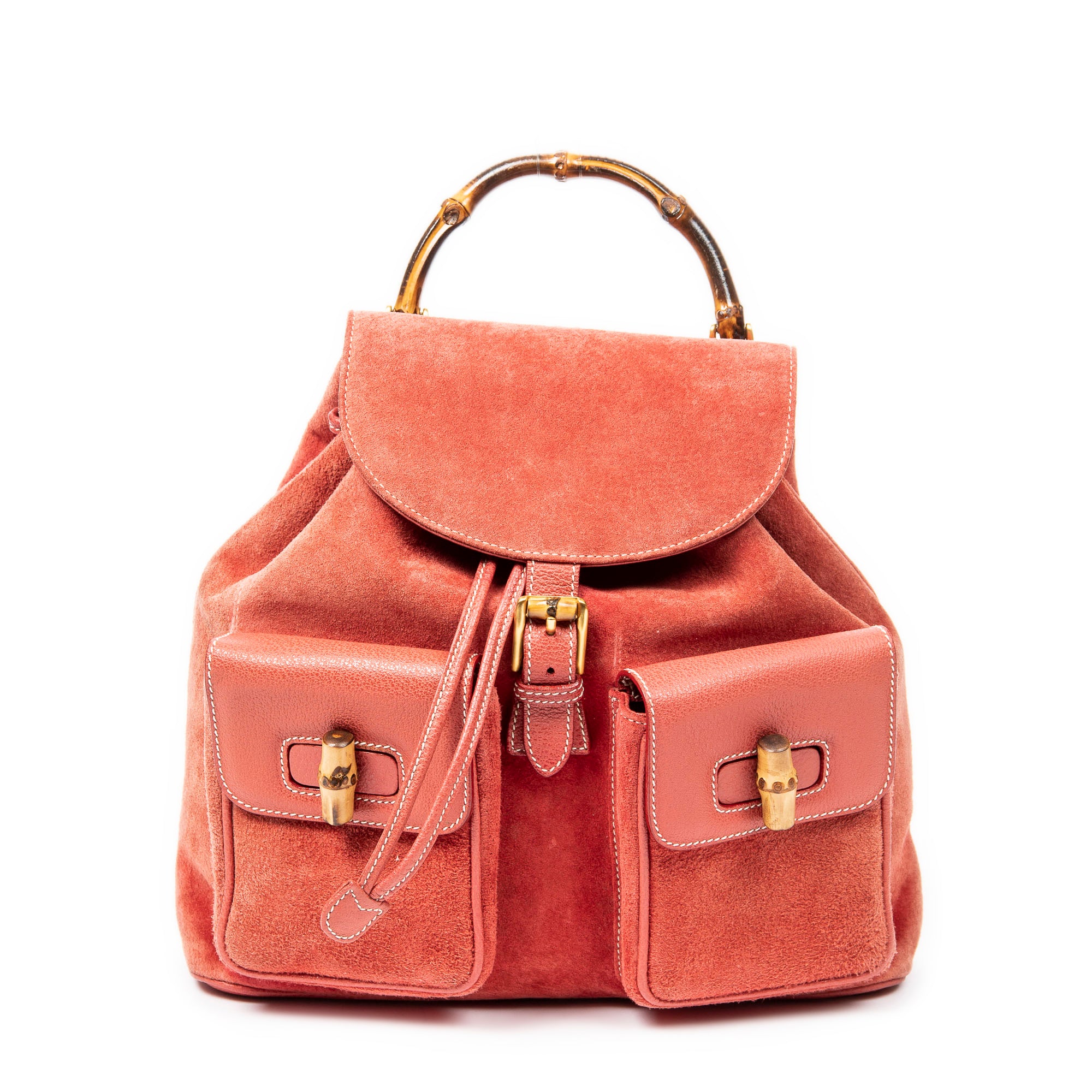 Gucci Large Bamboo Backpack 0 Red Suede Leather ABB3702