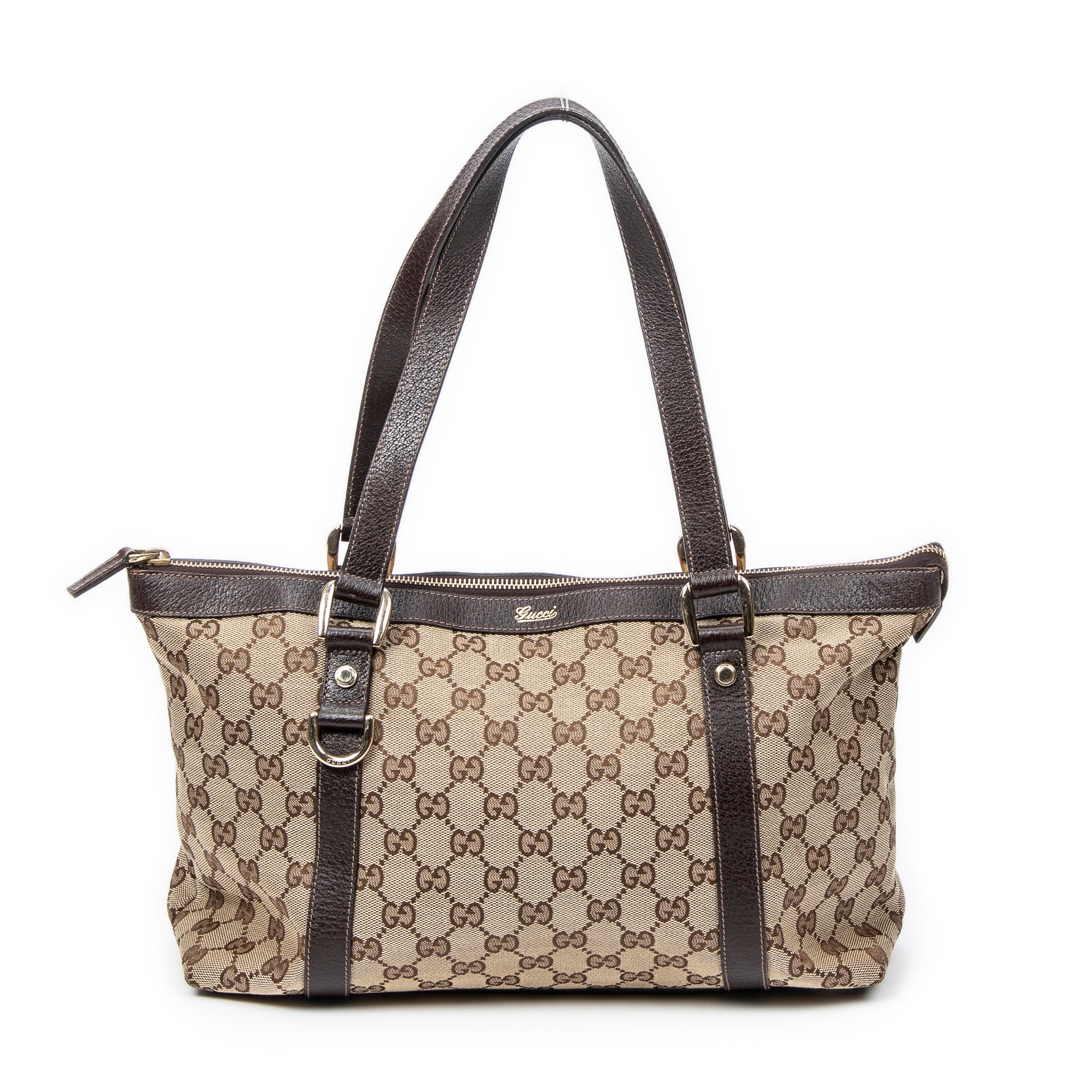 Gucci Brown/Beige Canvas Abbey Zip Tote ABC0950