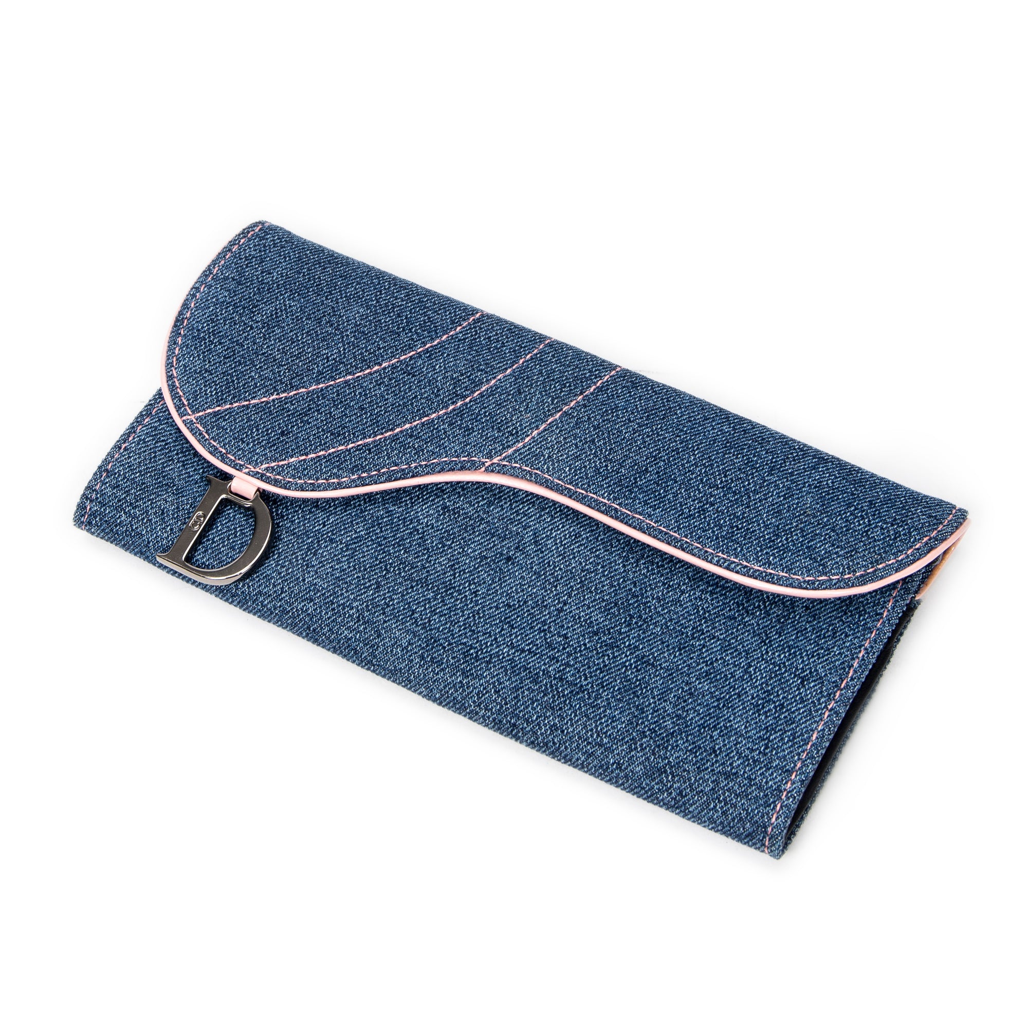 Dior Long Jean Saddle Wallet 0 Blue Denim Canvas ABC1291