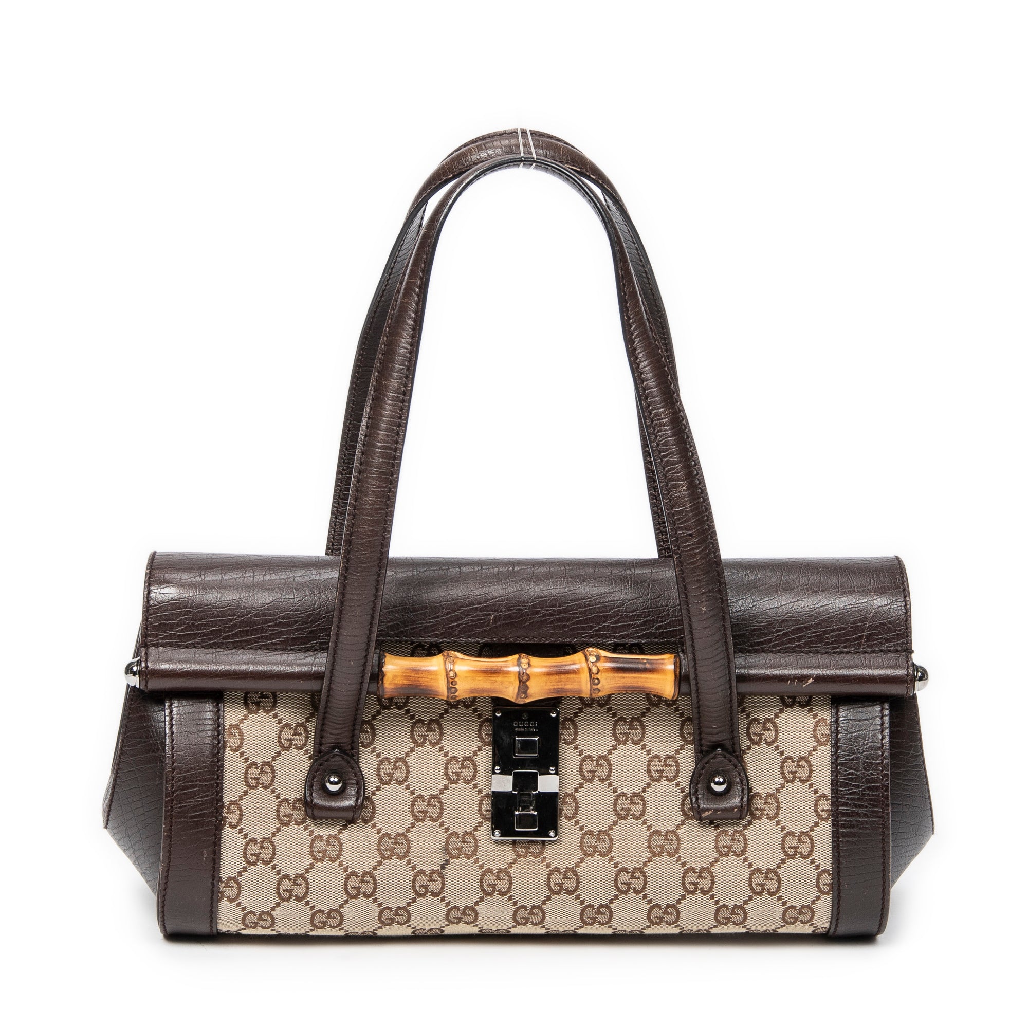 Gucci Beige/Dark Brown Canvas Bamboo Bullet Tote ABC1320