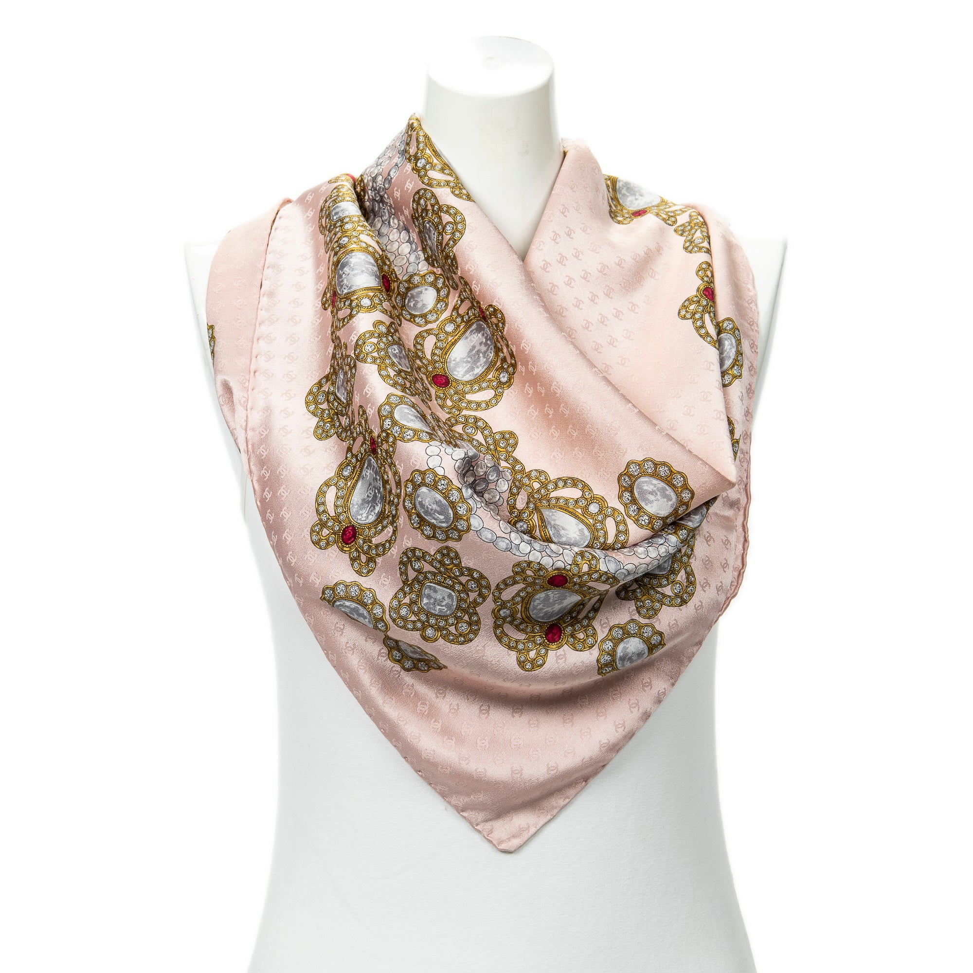 Chanel Pink/Gold Silk Scarf ABC2517