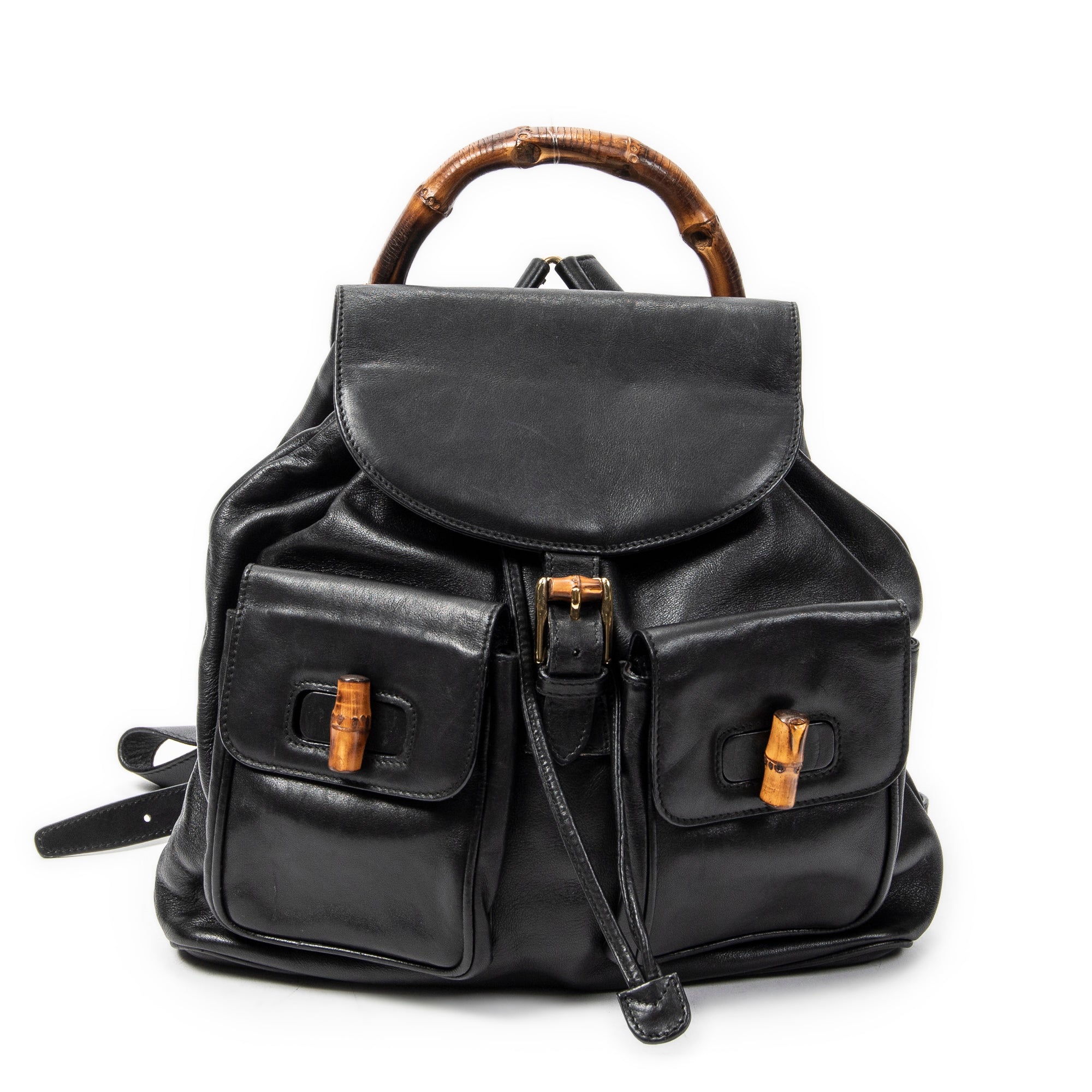 Gucci Large Bamboo Backpack 0 Black Smooth Calfskin Leather ABC3382