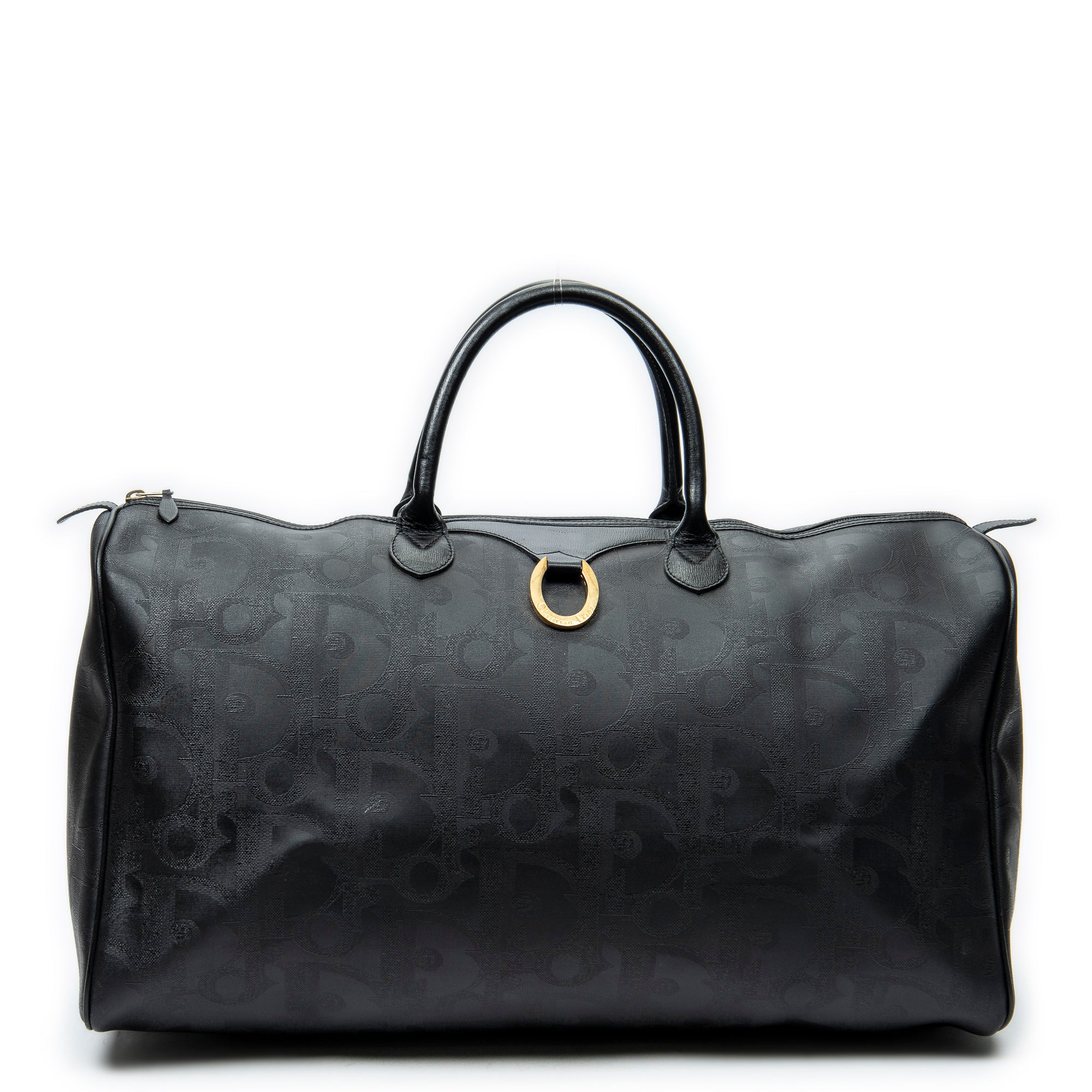 Dior Black Coated Canvas Large Vintage Travel Boston ABC3698