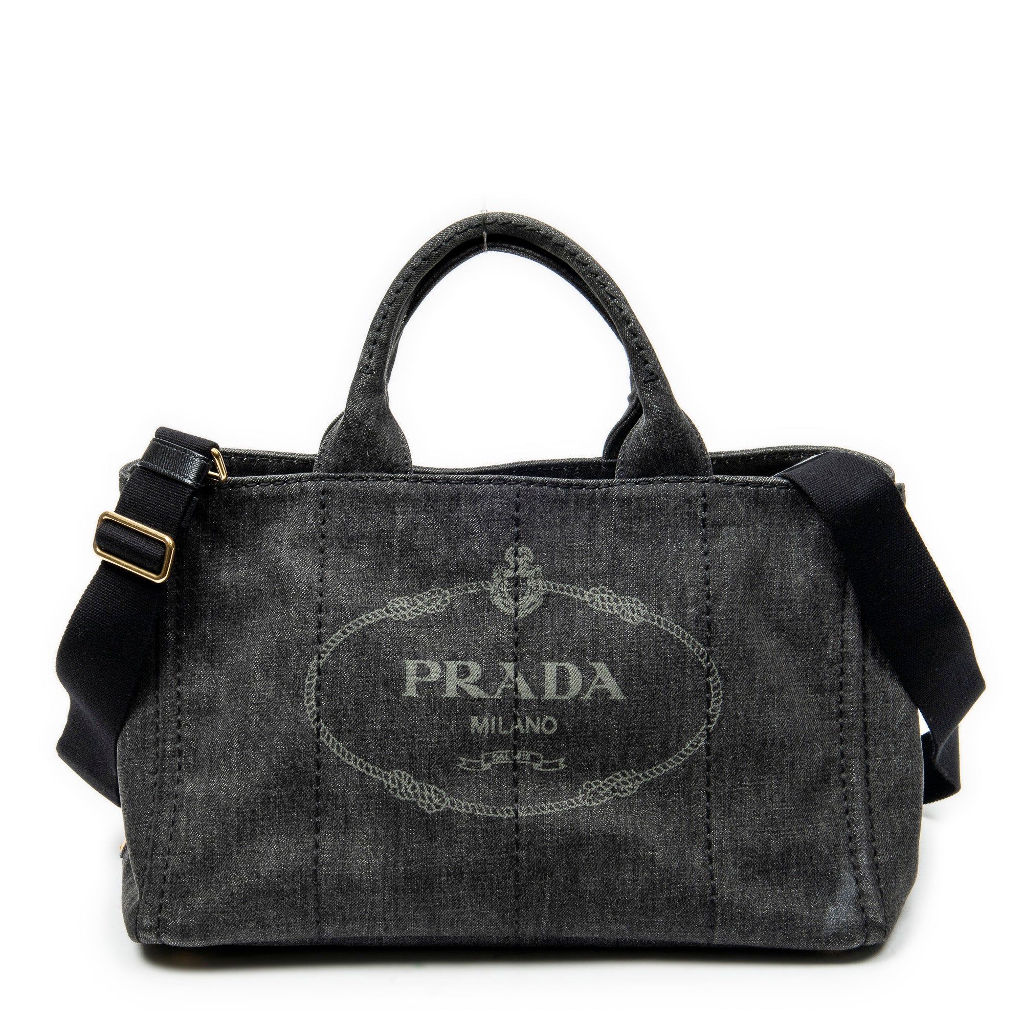 Prada Medium Canapa Tote 0 Black Denim Canapa Denim Canvas ABC4427