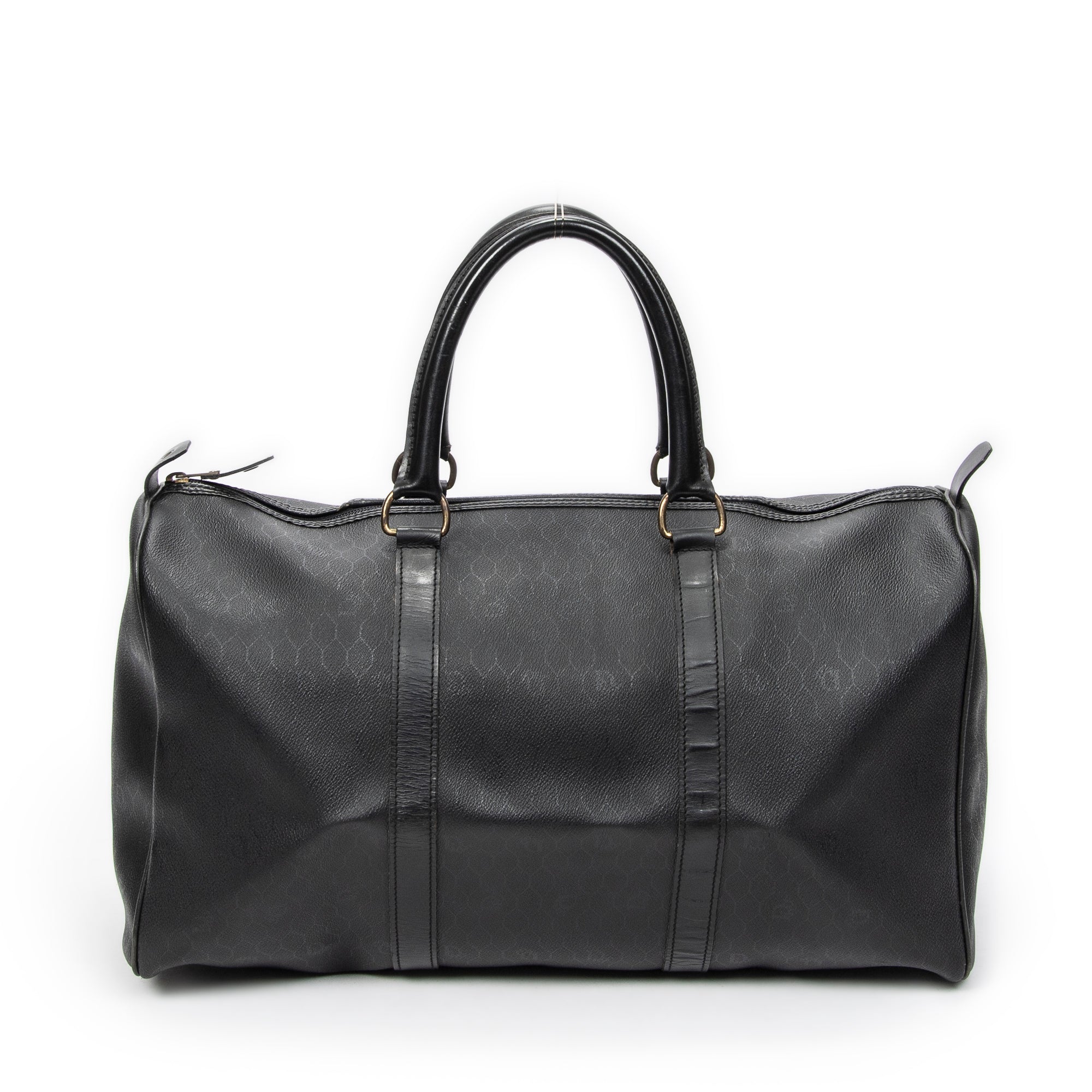 Dior Black Coated Canvas Vintage Medium Travel Boston ABC5742
