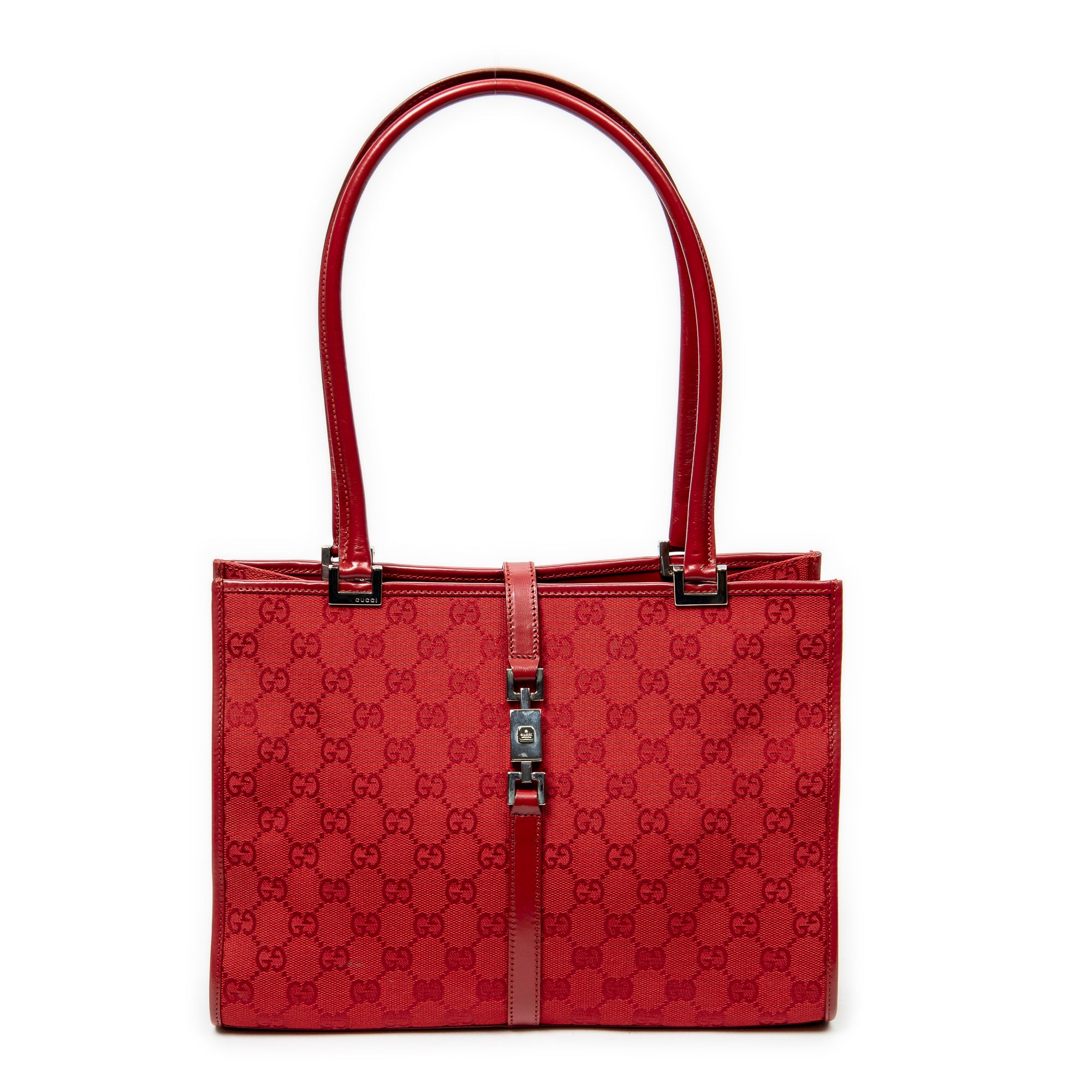 Gucci Square Jackie Tote 0 Red Monogrammed Canvas ABC7982