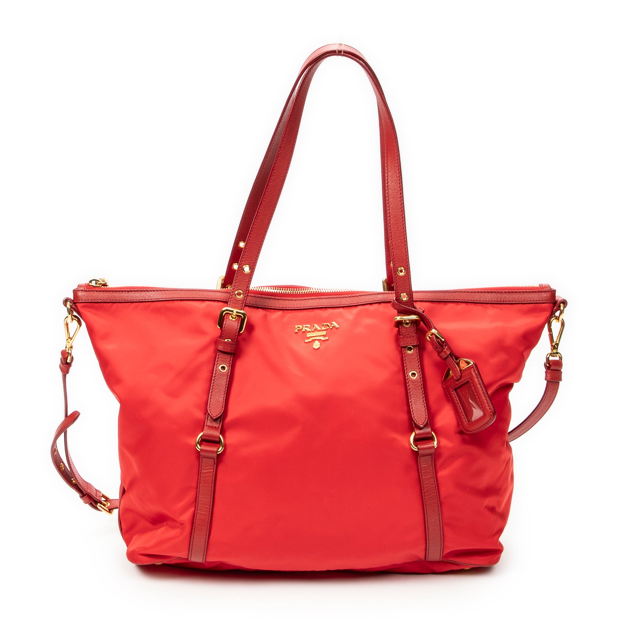 Prada Convertible Zip Tote 0 Red Nylon Canvas ABC7996