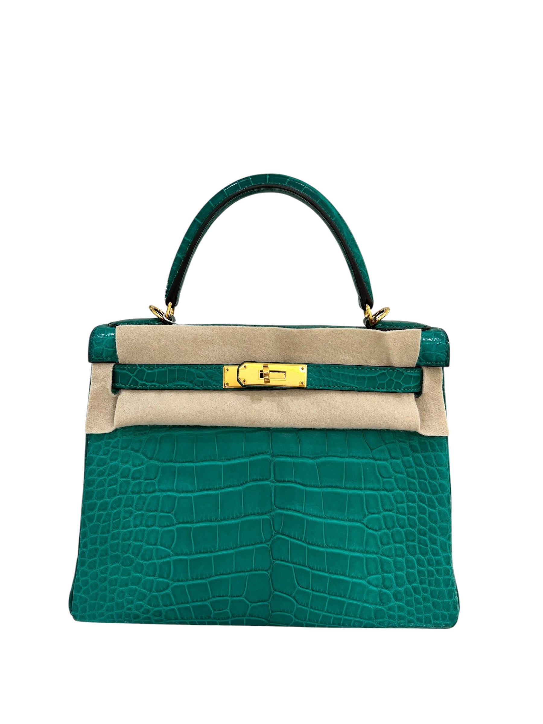 Hermes Kelly 28 Malacite Matte Alligator GHW #T  SKC8297M