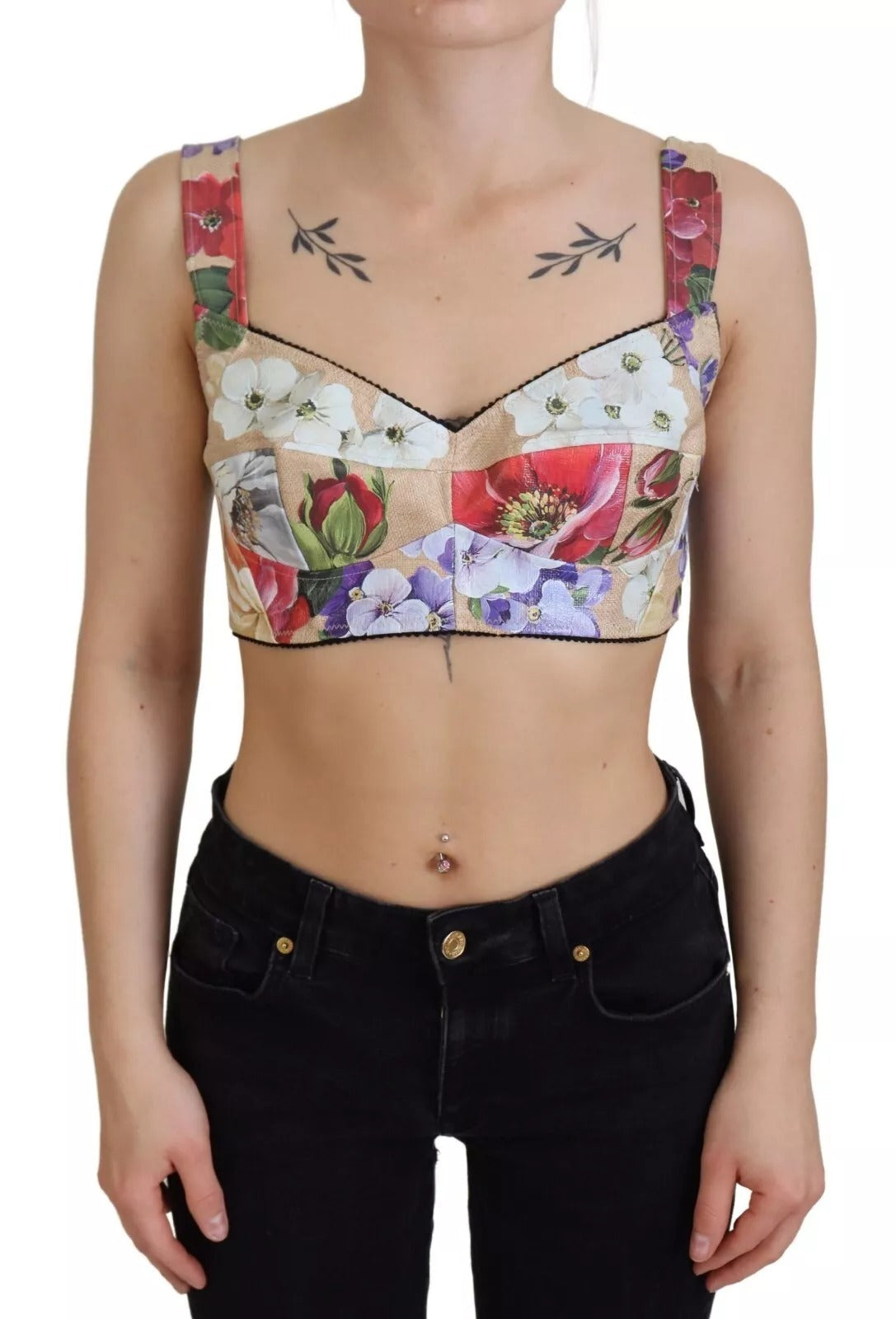 Dolce & Gabbana Top Multicolour Floral Cropped Bustier Corset DG3234B