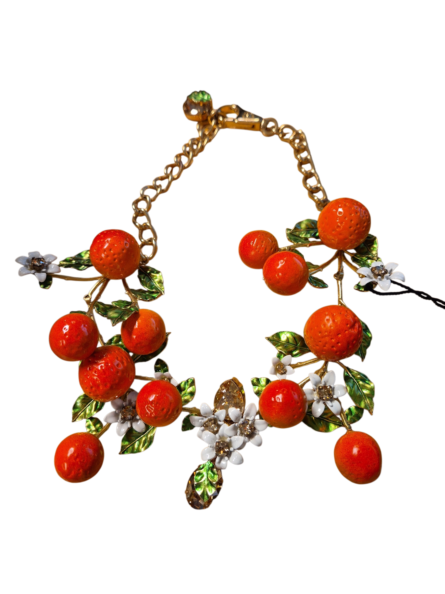 Dolce & Gabbana Necklace Gold chain Oranges With White Flowers And crystals DG1761A
