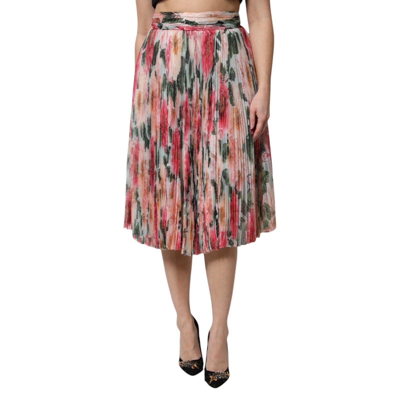 Dolce & Gabbana Multicolour Silk Floral High Waist Midi Skirt DG9039B
