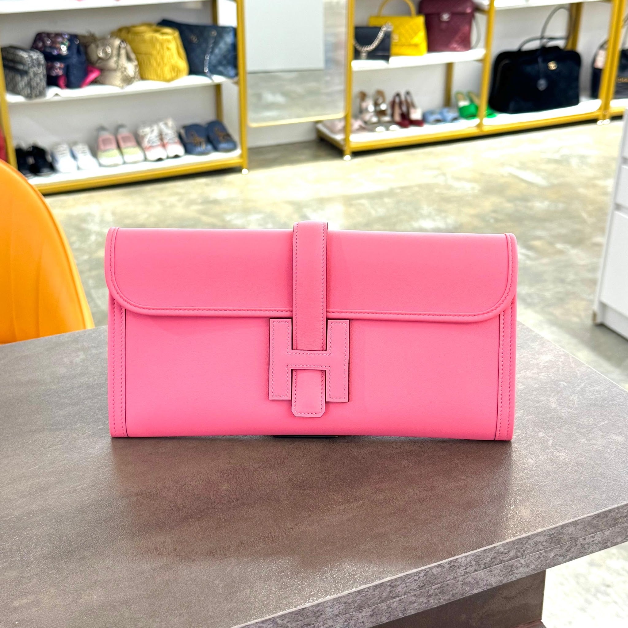 Buy it HERMES PINK CALFSKIN LEATHER EVERCOLOR JIGE ELAN 29 CLUTCH  HB6660